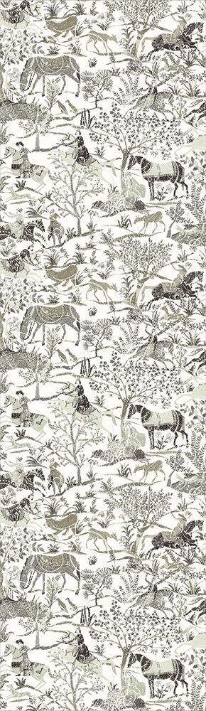 Marwari Rock tapet med djur, botaniskt mönster i vit. Från kollektionen Summer. Nonwoven-material.