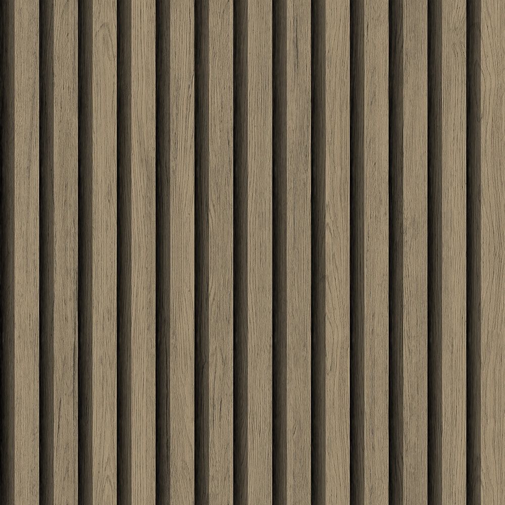 Ribbvägg tapet med träimitation mönster i brun. Från kollektionen Elements. Nonwoven-material.