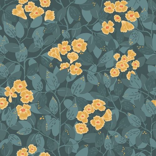 Henni tapet med blommigt mönster i gul och blå. Från kollektionen Lina. Nonwoven-material med rak passning.