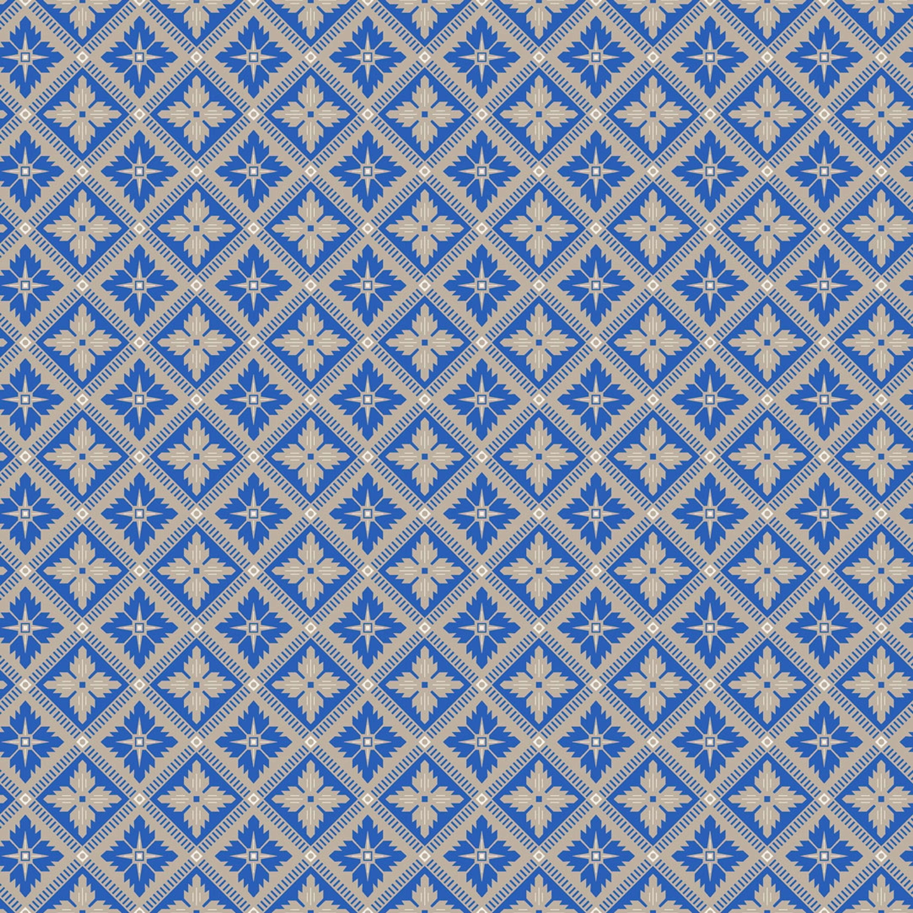 Loka, blå/grå tapet från Boråstapeter med geometriskt mönster i blå och beige. Från kollektionen anno. Nonwoven-material med rak passning. Passar i sovrum och matsal.