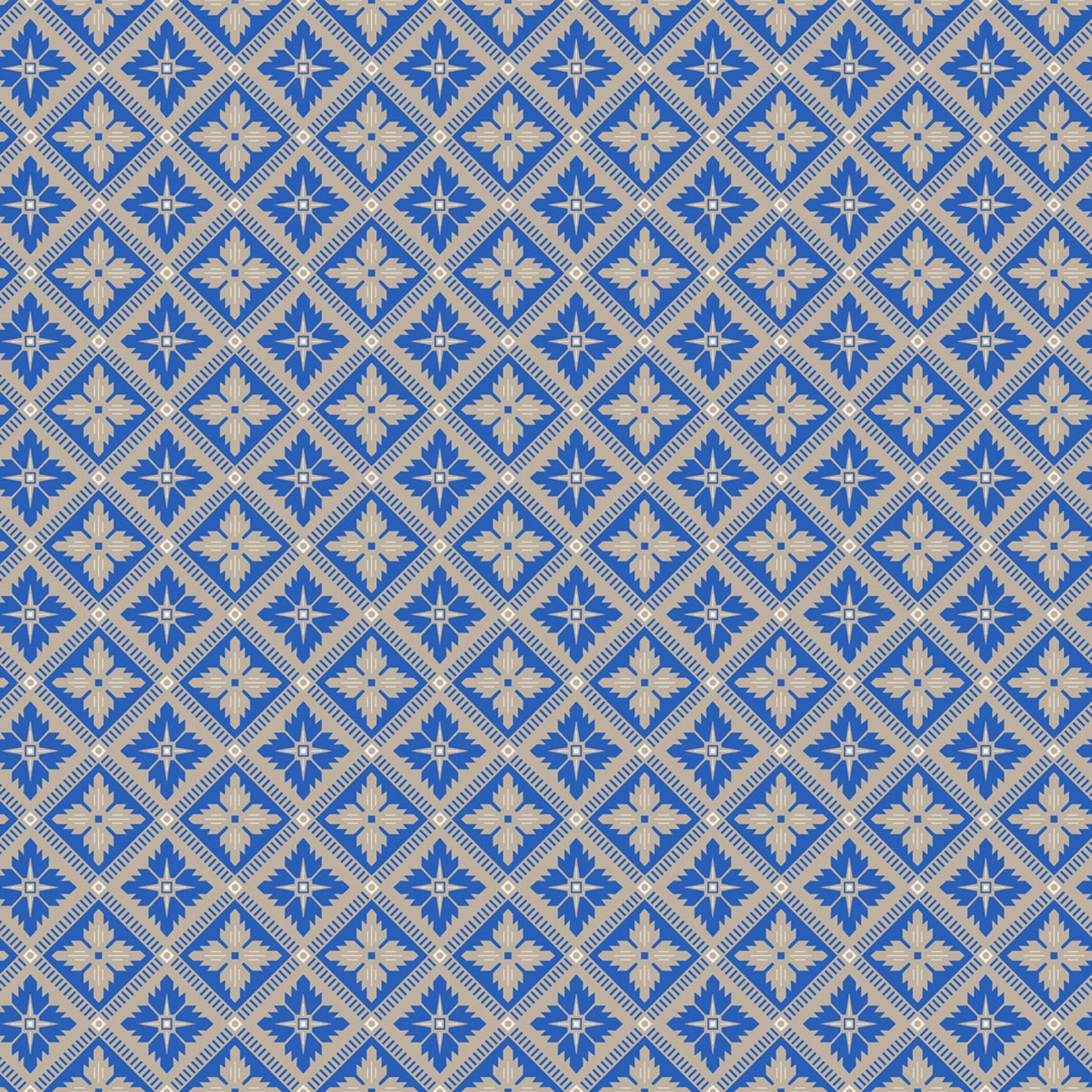Loka, blå/grå tapet från Boråstapeter med geometriskt mönster i blå och beige. Från kollektionen anno. Nonwoven-material med rak passning. Passar i sovrum och matsal.