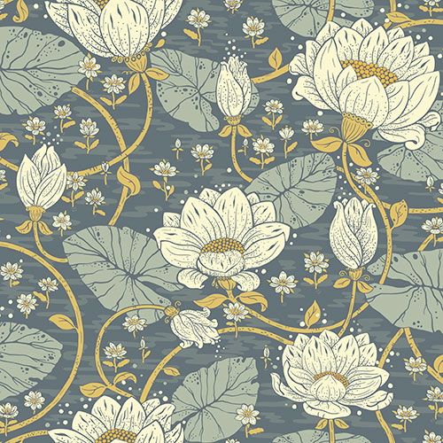 Eva tapet med blommigt mönster i vit och blå. Från kollektionen hjärterum. Nonwoven-material med förskjuten passning.