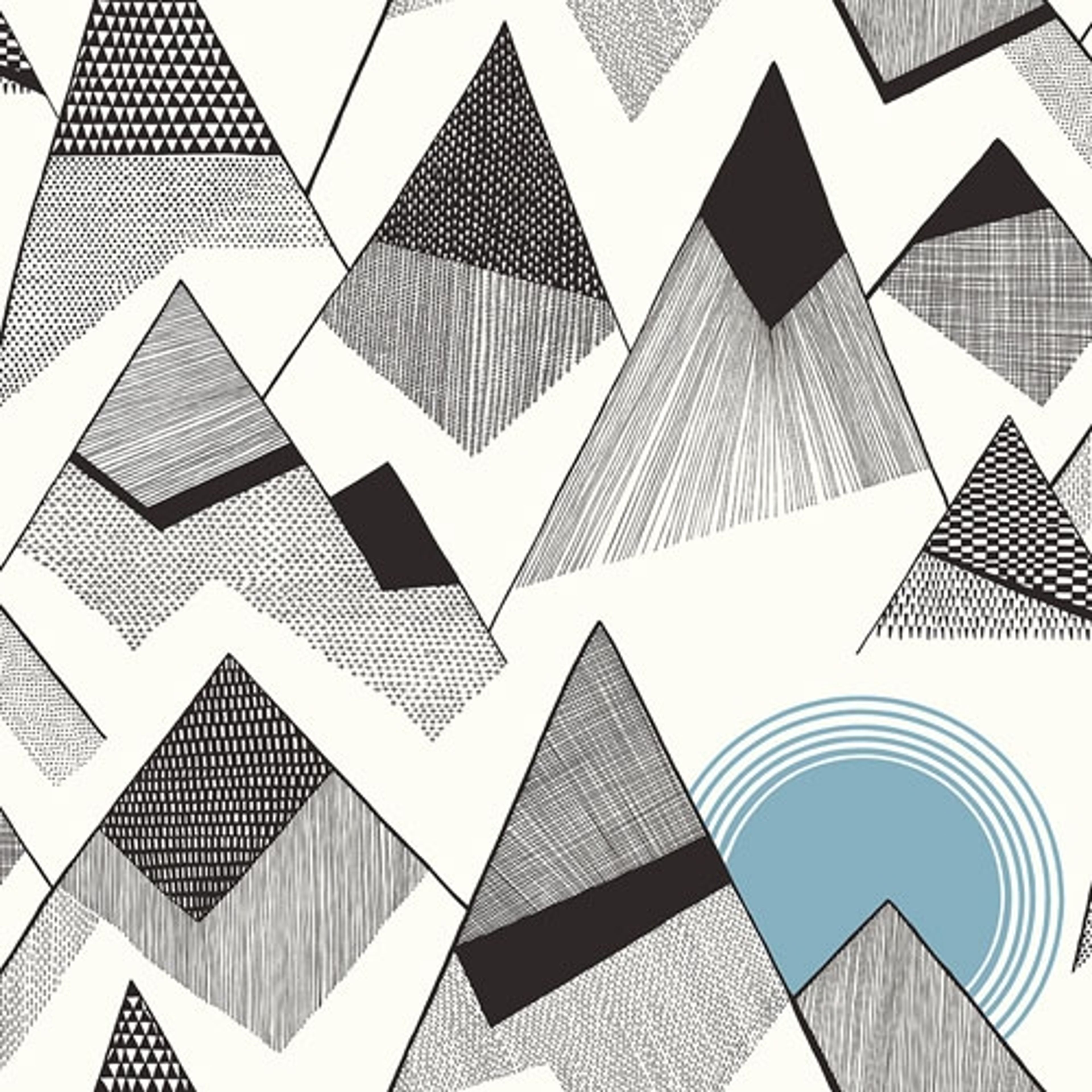 Mountains moonlight tapet från Midbec med grafiskt, retro mönster i vit. Från kollektionen Kinfolk. Nonwoven-material med förskjuten passning.