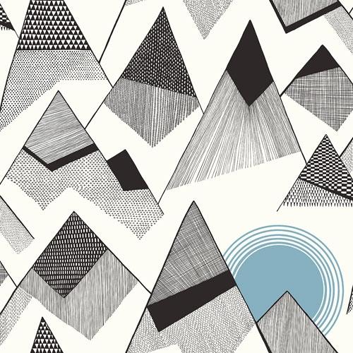 Mountains moonlight tapet från Midbec med grafiskt, retro mönster i vit. Från kollektionen Kinfolk. Nonwoven-material med förskjuten passning.