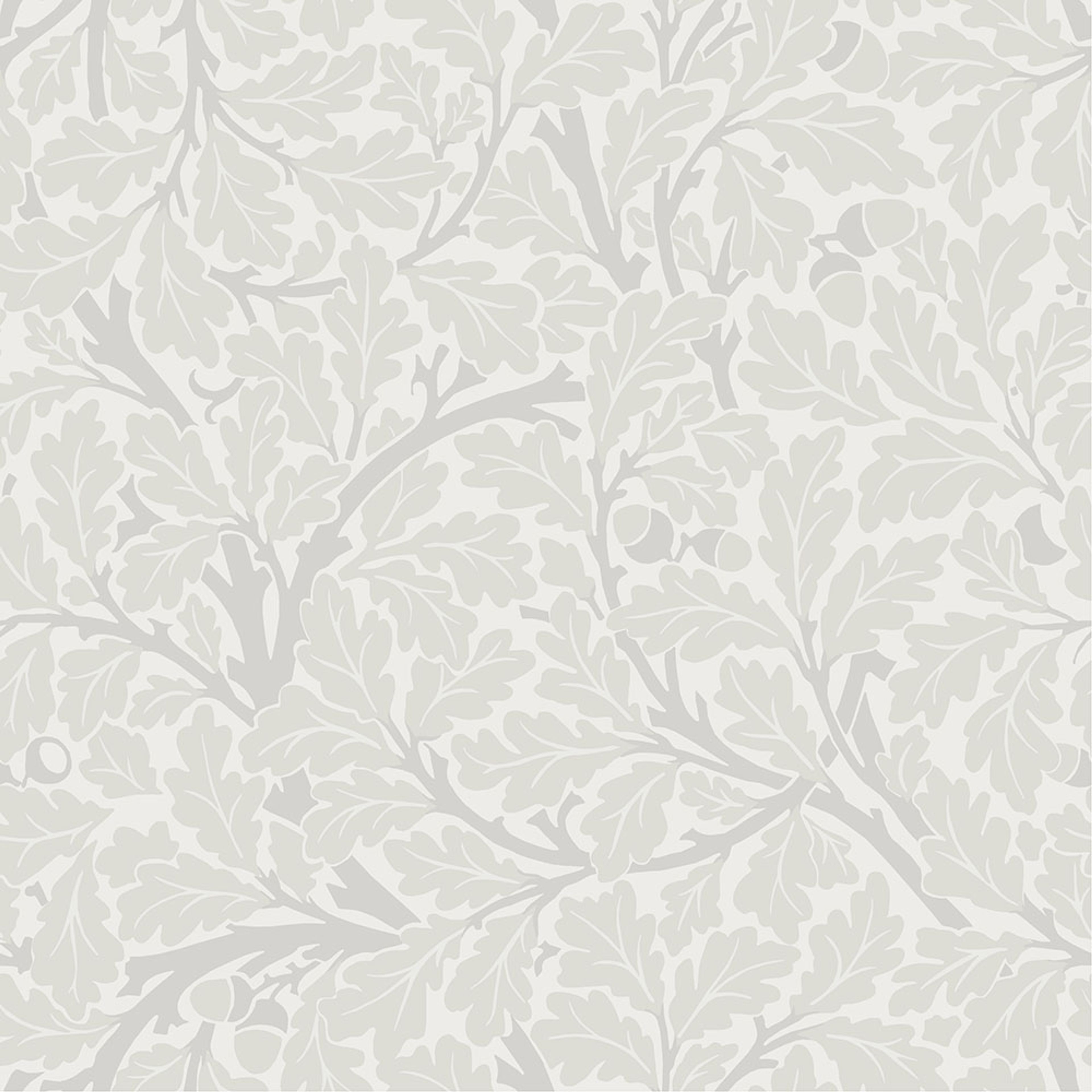 Oak Tree, ljusgrå tapet tapet från Midbec med botaniskt, blommigt mönster i vit och grå. Från kollektionen Hidden Treasures vol 1. Nonwoven-material med rak passning.