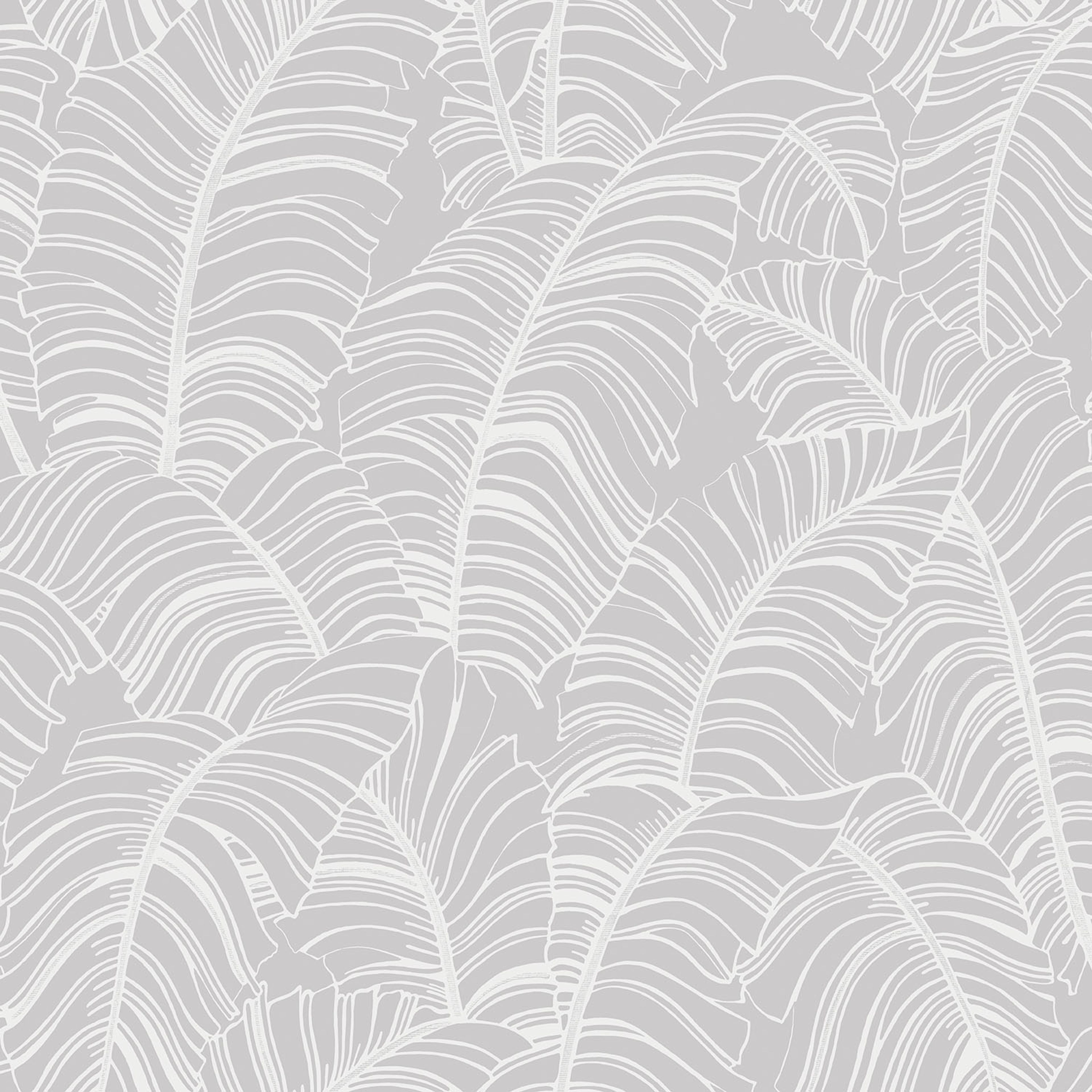 Broadleaf tapet i grå tapet med botaniskt mönster i grå. Från kollektionen bazaar. Nonwoven-material med förskjuten passning. Passar i vardagsrum och matsal.
