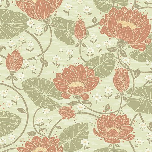 Eva tapet med blommigt mönster i röd och grön. Från kollektionen hjärterum. Nonwoven-material med förskjuten passning.
