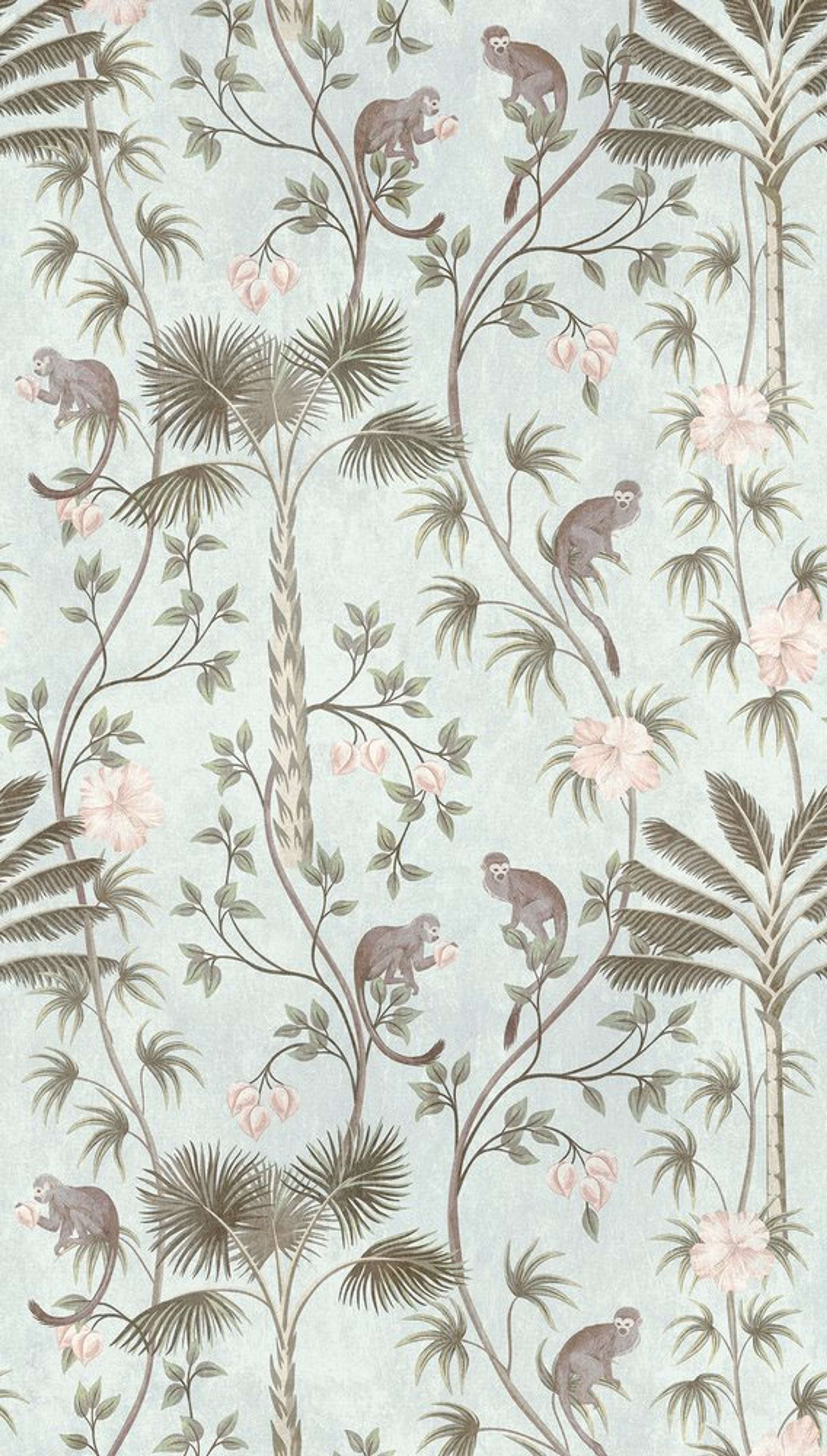 Botanic & Jungle tapet med botaniskt mönster i turkos och grön. Från kollektionen The Wall. Nonwoven-material. Passar i vardagsrum och matsal.