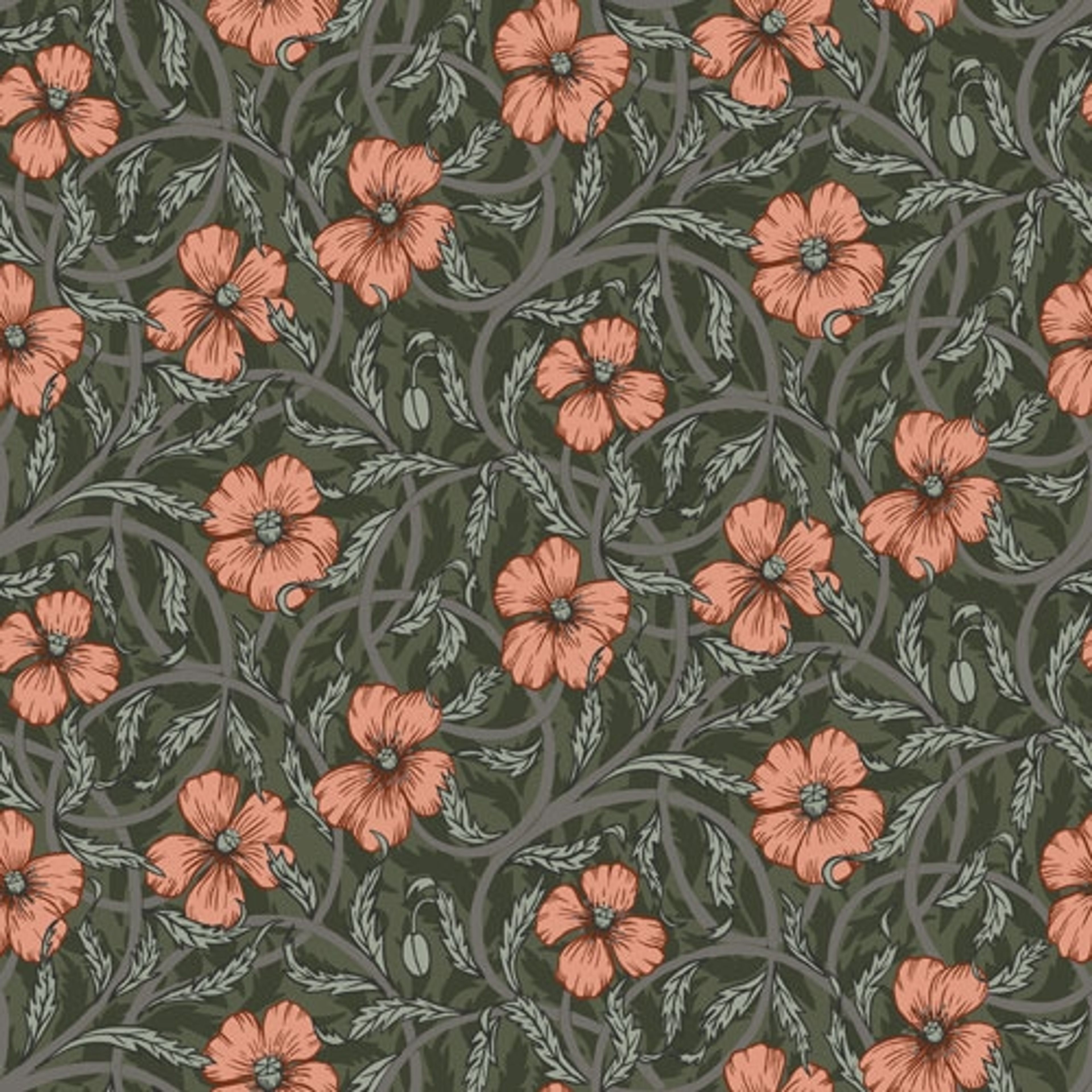 Poppy storblommig, grön tapet från Midbec med blommigt mönster i grön. Från kollektionen Lyckebo. Nonwoven-material med rak passning.