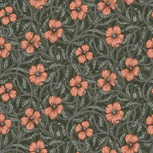 Poppy storblommig, grön tapet från Midbec med blommigt mönster i grön. Från kollektionen Lyckebo. Nonwoven-material med rak passning.