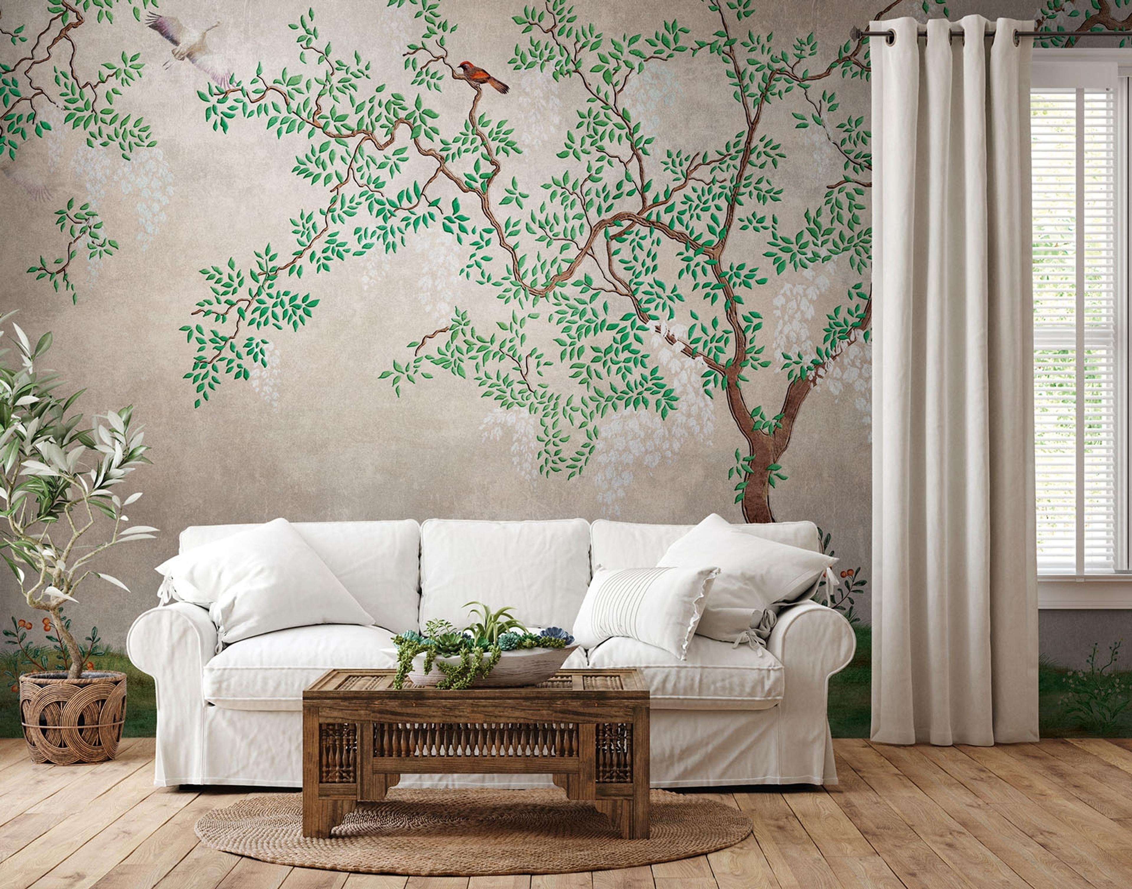 Botanic & Jungle tapet med botaniskt mönster i grön och brun. Från kollektionen The Wall. Nonwoven-material. Passar i vardagsrum och matsal.