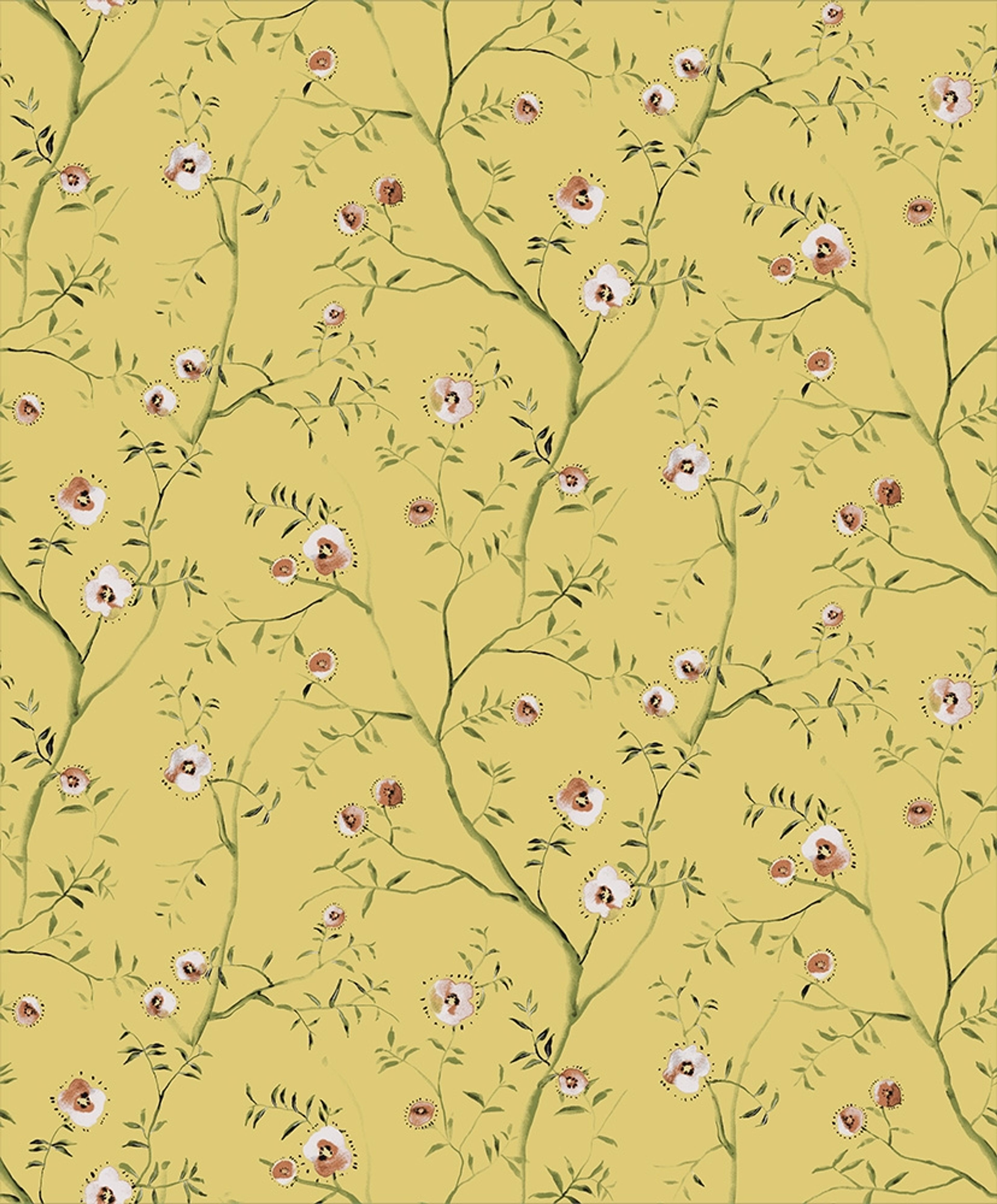 Sari Oasis tapet med blommigt mönster i gul. Från kollektionen Summer. Nonwoven-material med rak passning.