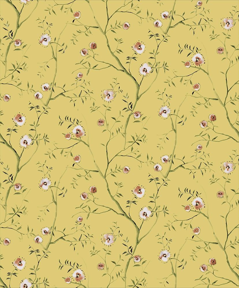 Sari Oasis tapet med blommigt mönster i gul. Från kollektionen Summer. Nonwoven-material med rak passning.