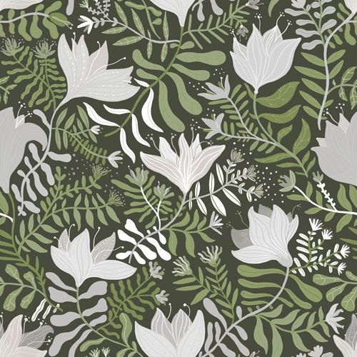 Brita tapet med blommigt mönster i grön. Från kollektionen Lina. Nonwoven-material med rak passning.