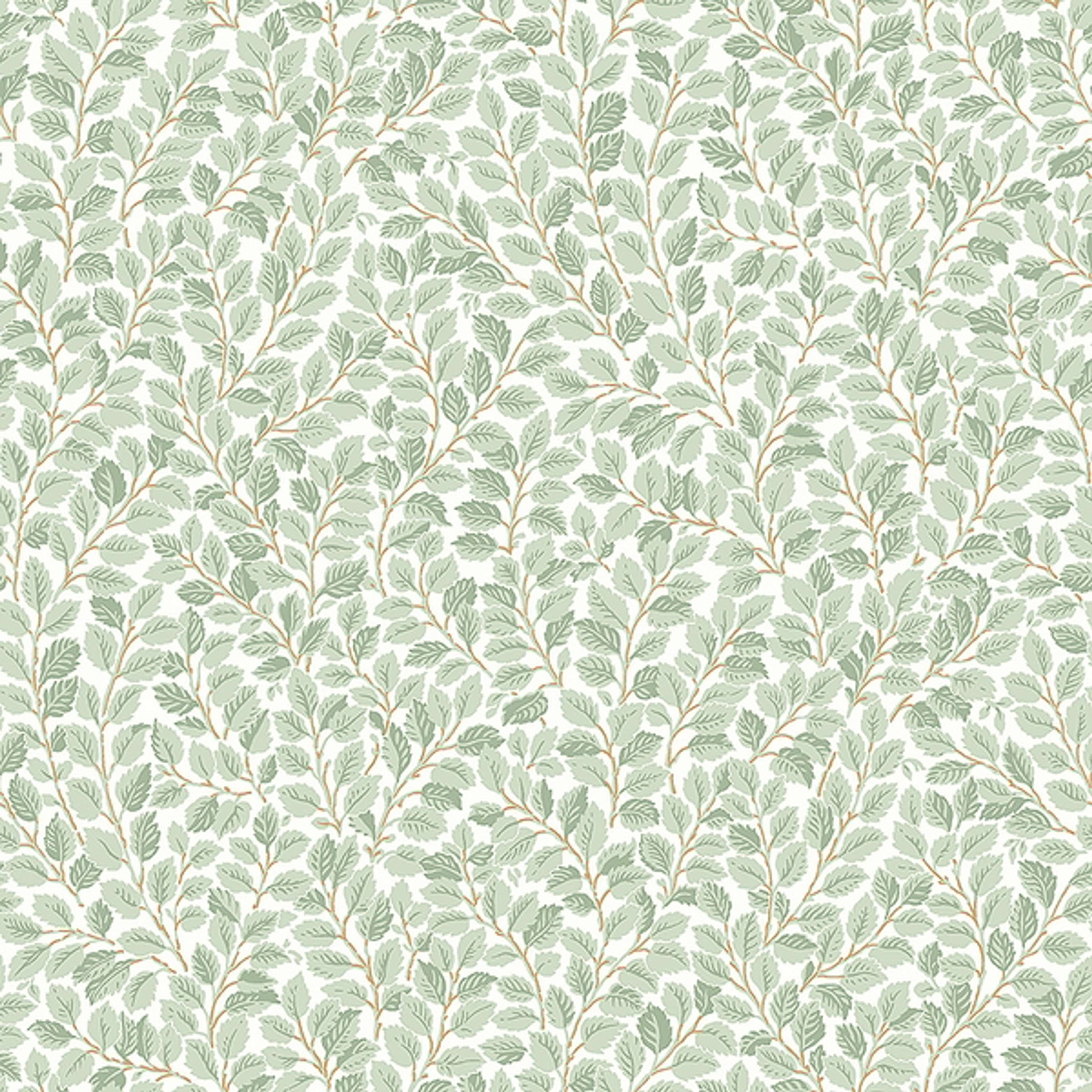 Hazel småbladig, ljusgrön tapet från Boråstapeter med botaniskt mönster i grön. Från kollektionen Falsterbo III. Nonwoven-material med rak passning.