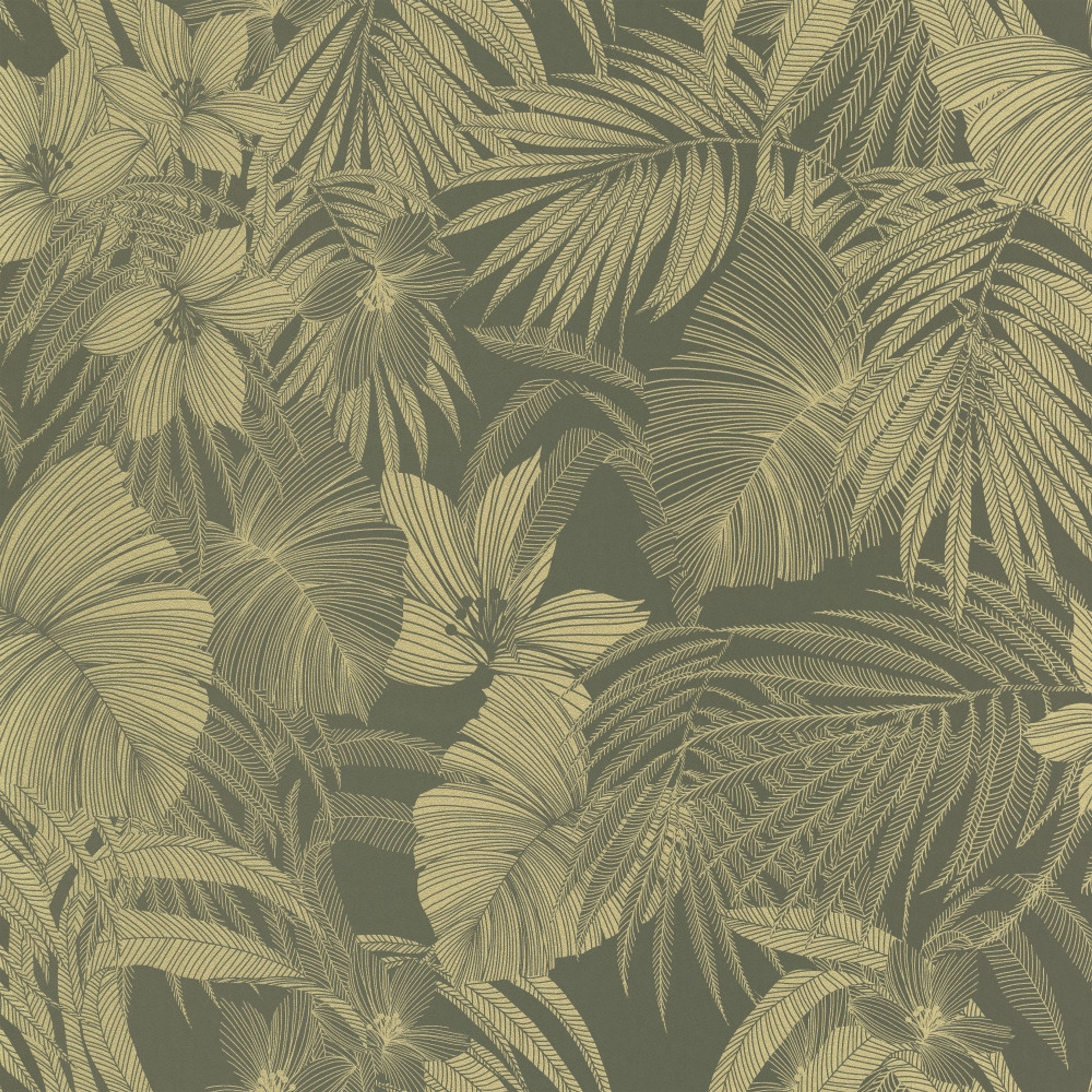 Joelle tapet med djur, botaniskt mönster i grön. Från kollektionen Malika. Nonwoven-material med förskjuten passning. Passar i vardagsrum och matsal.