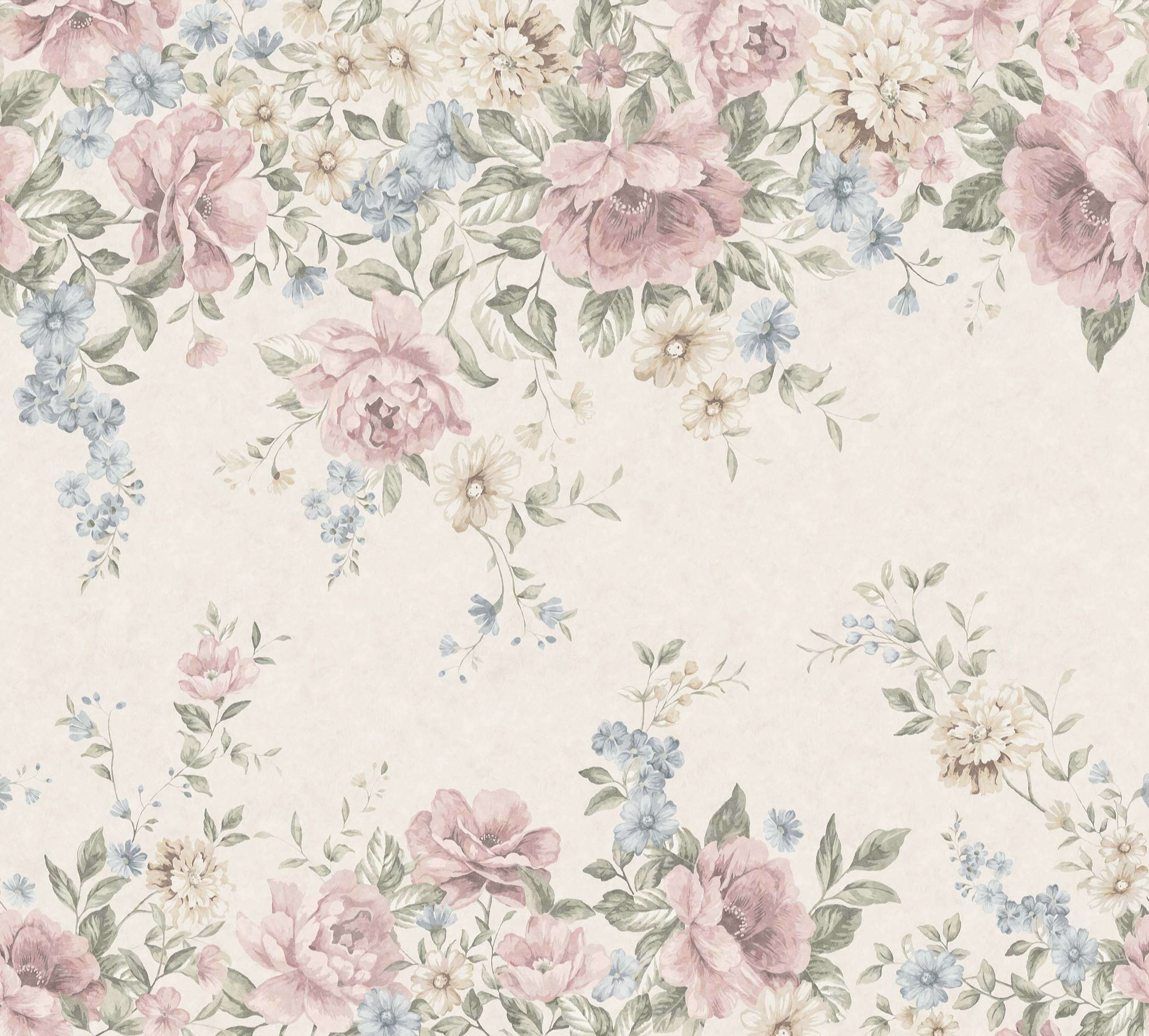 Flower Garden Mural, tapet tapet med stormönstrat, blommigt, barnrum mönster i rosa och beige. Från kollektionen Newbie II Wallpaper. Nonwoven-material med rak passning. Passar i sovrum och barnrum.