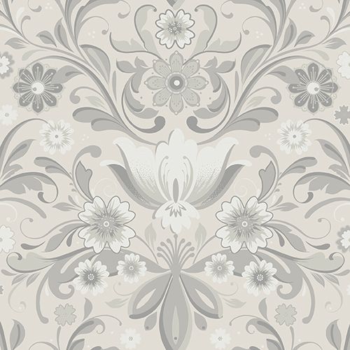 Sunnanö Österskär, gråbeige tapet med blommigt mönster i beige. Från kollektionen Sunnanö. Nonwoven-material med förskjuten passning.