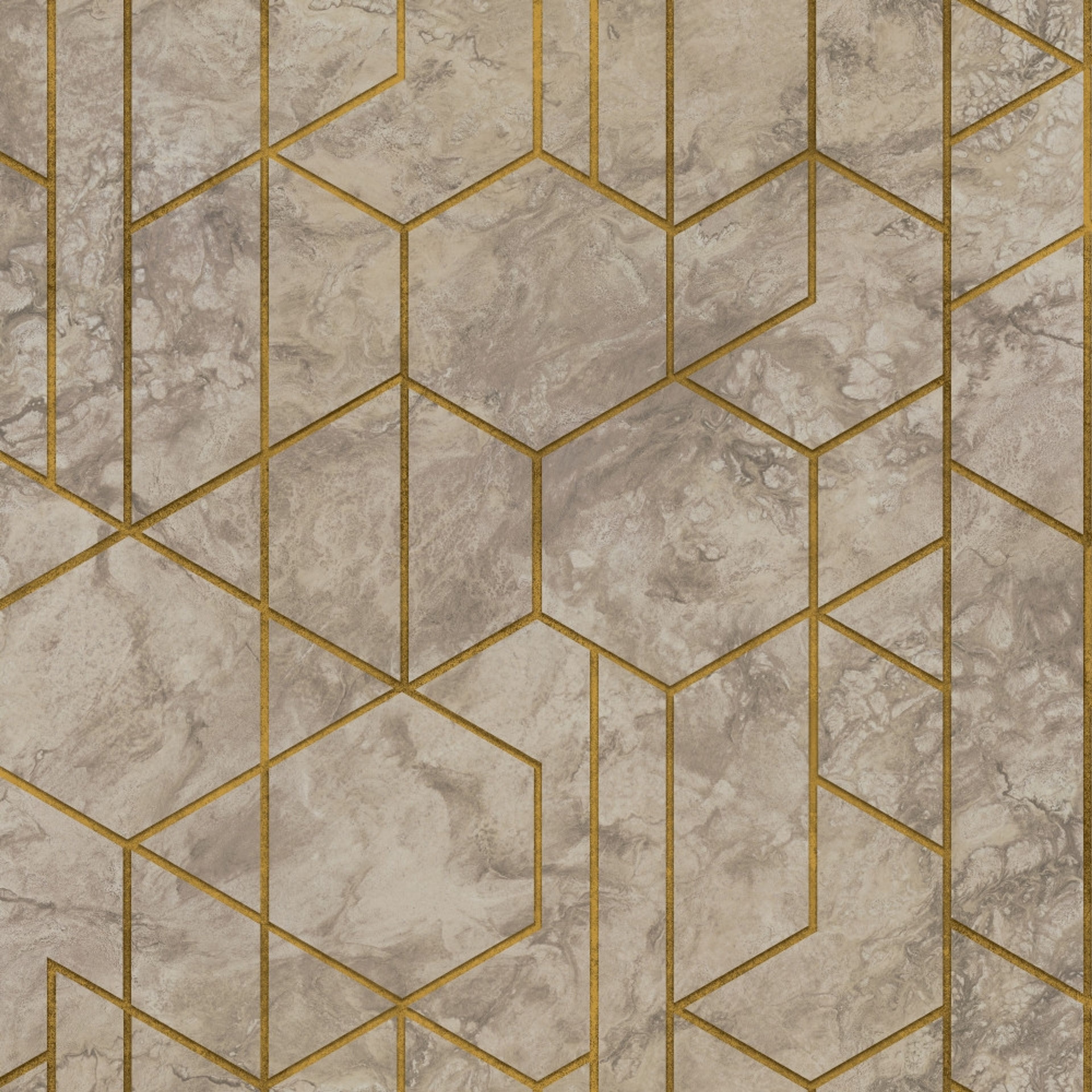 Grand onyx motif tapet med grafiskt mönster i beige. Från kollektionen Malika. Nonwoven-material med förskjuten passning. Passar i vardagsrum och matsal.
