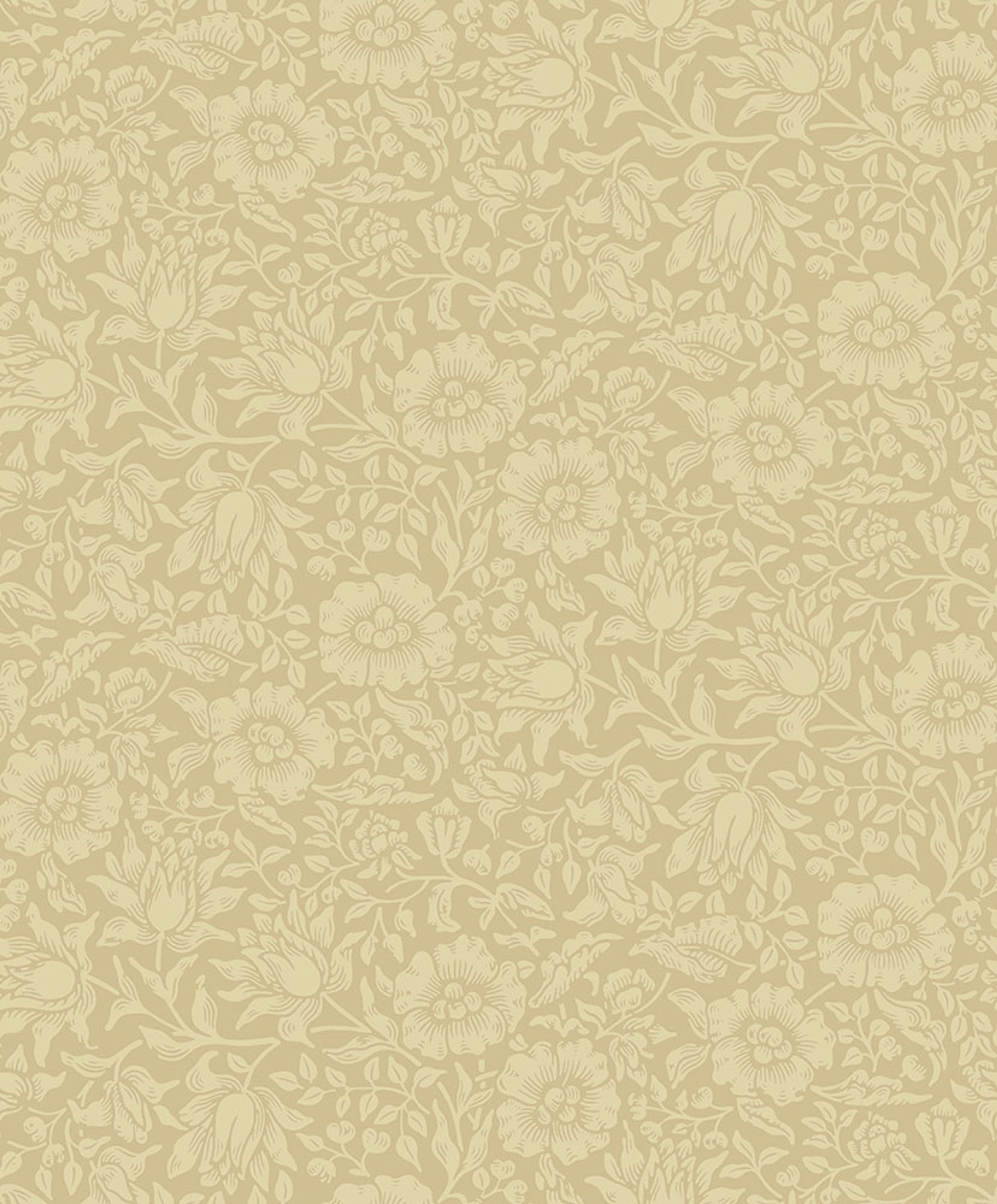 Mallow, gul tapet tapet från Midbec med botaniskt, blommigt mönster i gul. Från kollektionen Hidden Treasures vol 1. Nonwoven-material med rak passning.