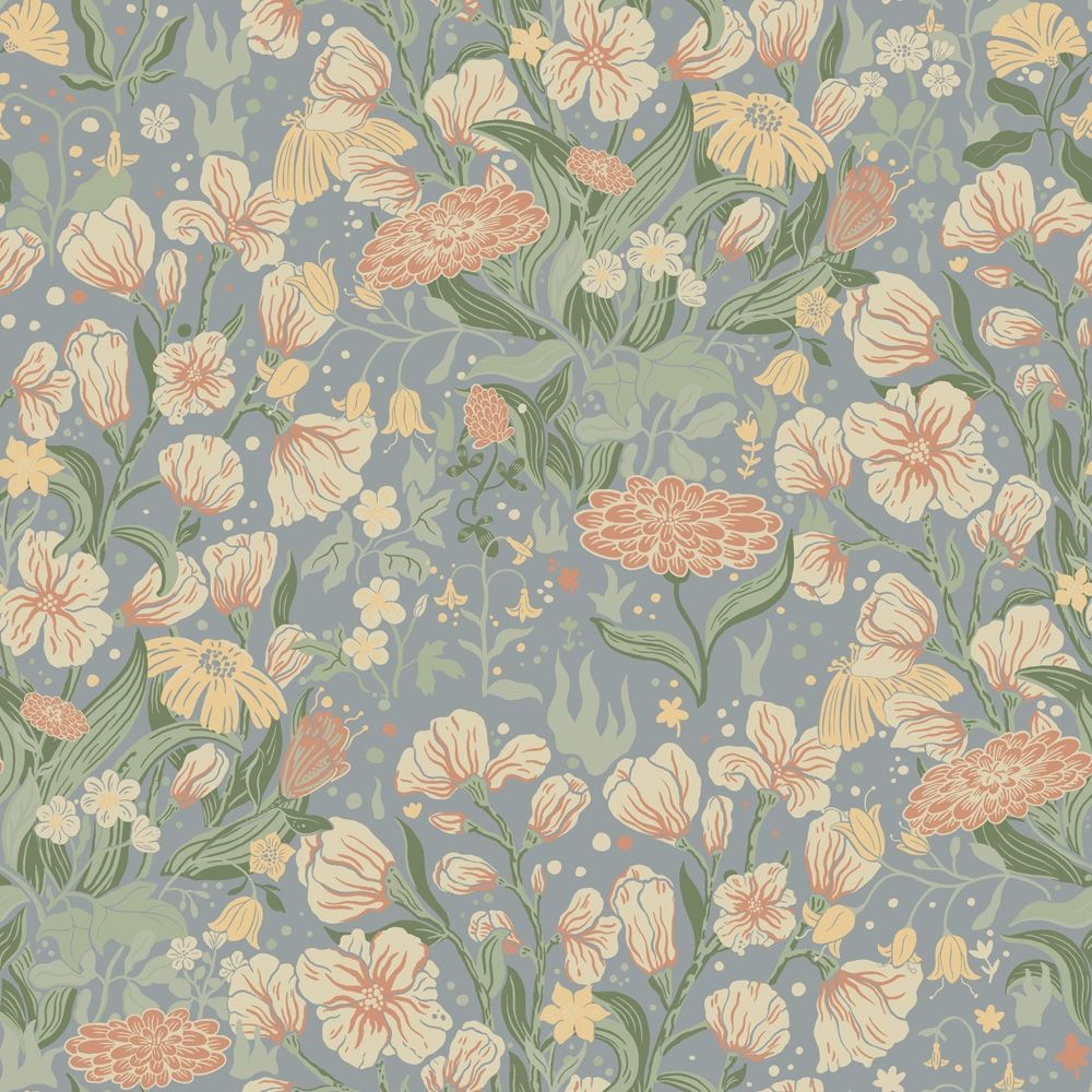 Hava tapet med blommigt mönster i grå. Från kollektionen Fägring. Nonwoven-material med rak passning.