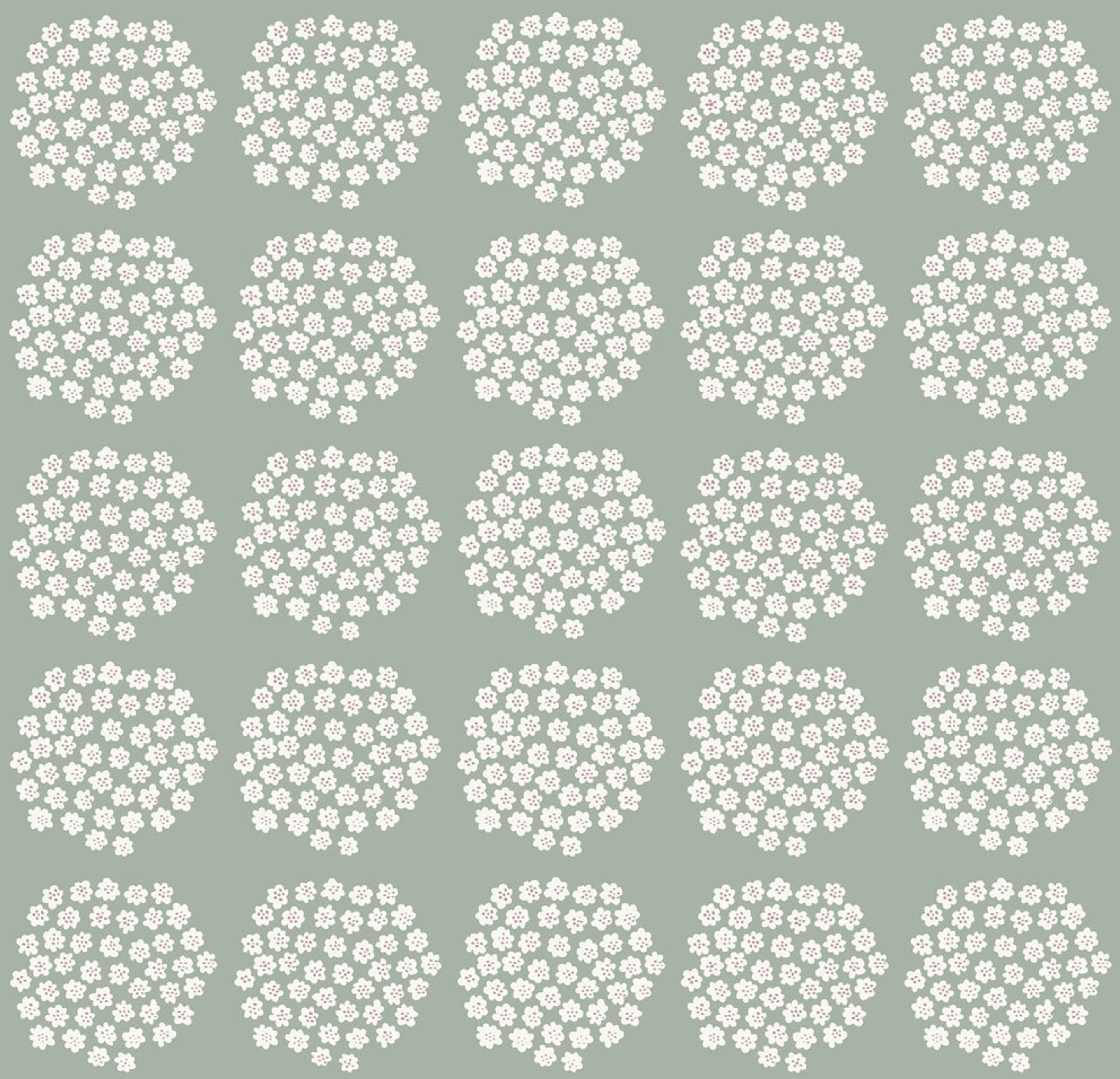 Puketti tapet med blommigt mönster i grön. Från kollektionen Marimekko 6. Nonwoven-material med rak passning.