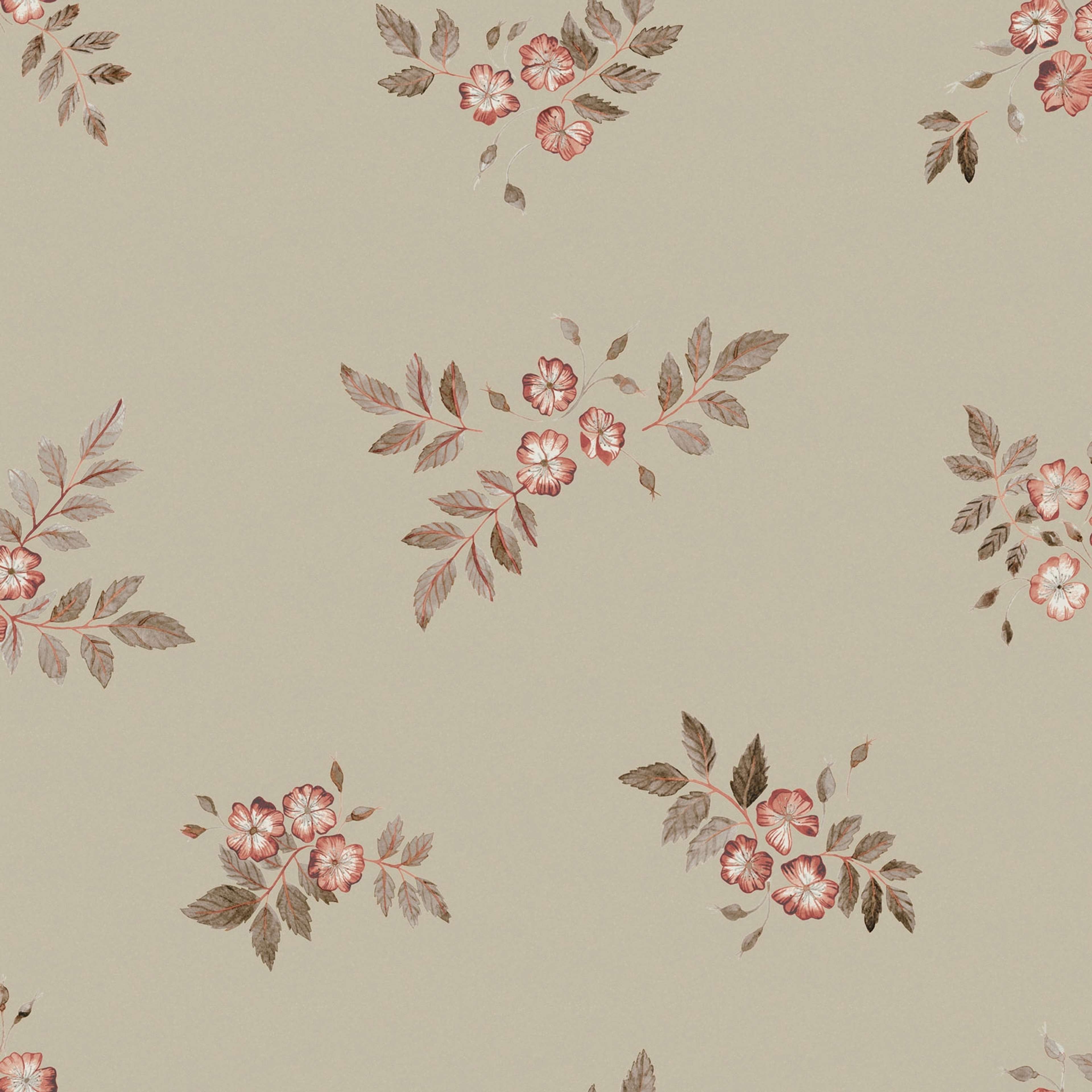 Nyponros tapet med blommigt mönster i grön. Från kollektionen Rosenlycka. Nonwoven-material med förskjuten passning. Country-stil. Passar i vardagsrum, sovrum och matsal.