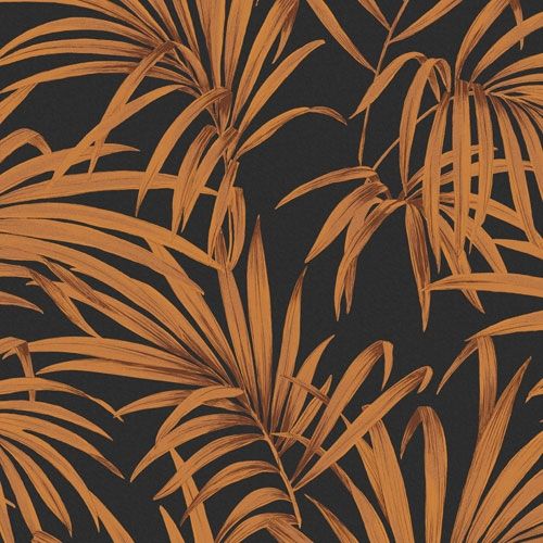 Palm sunrise tapet med botaniskt mönster i svart. Från kollektionen lotus. Nonwoven-material med förskjuten passning.
