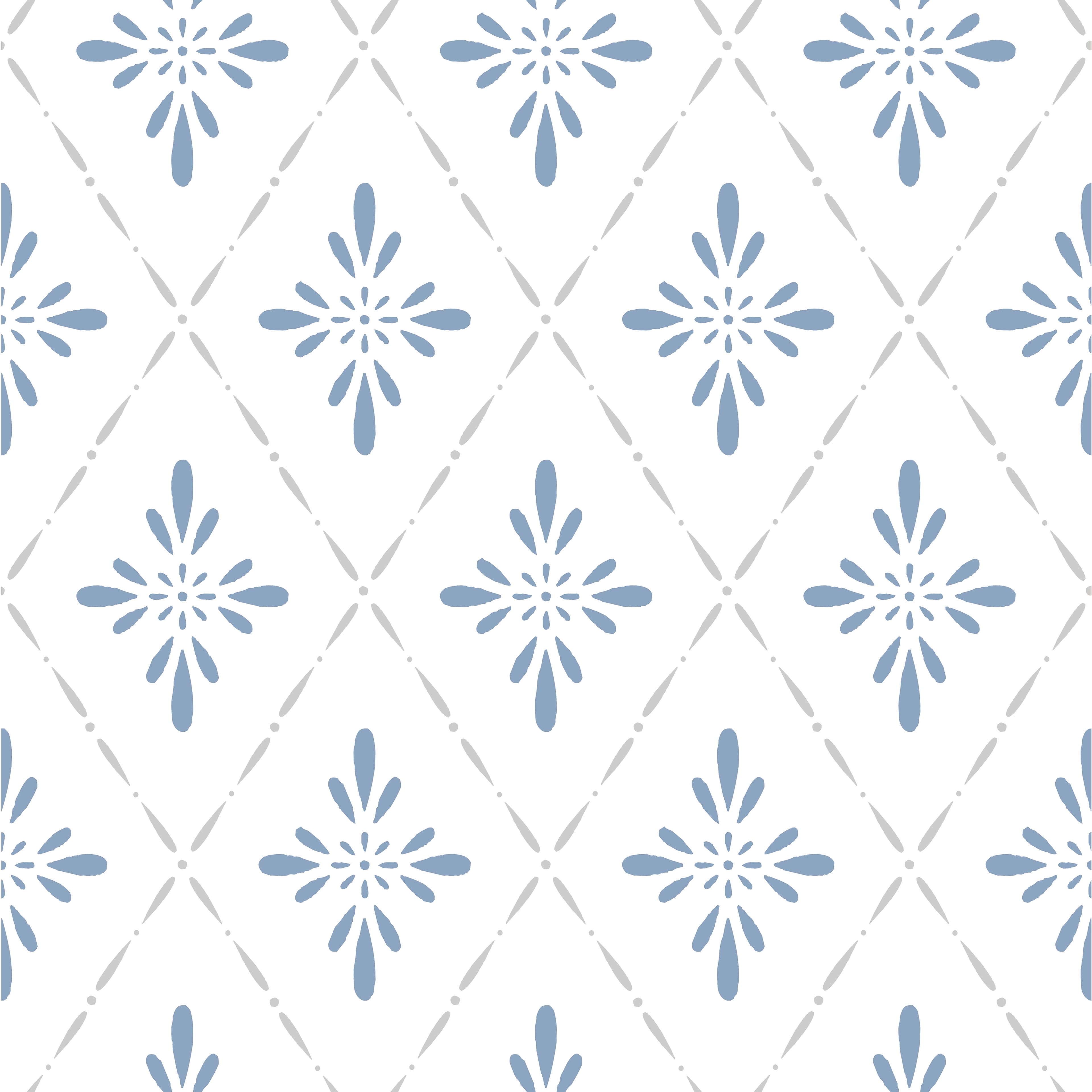 Ljungbacka, blå tapet från duro med geometriskt mönster i vit och blå. Från kollektionen Duro 1900. Nonwoven-material med rak mönsterpassning. Country-stil.