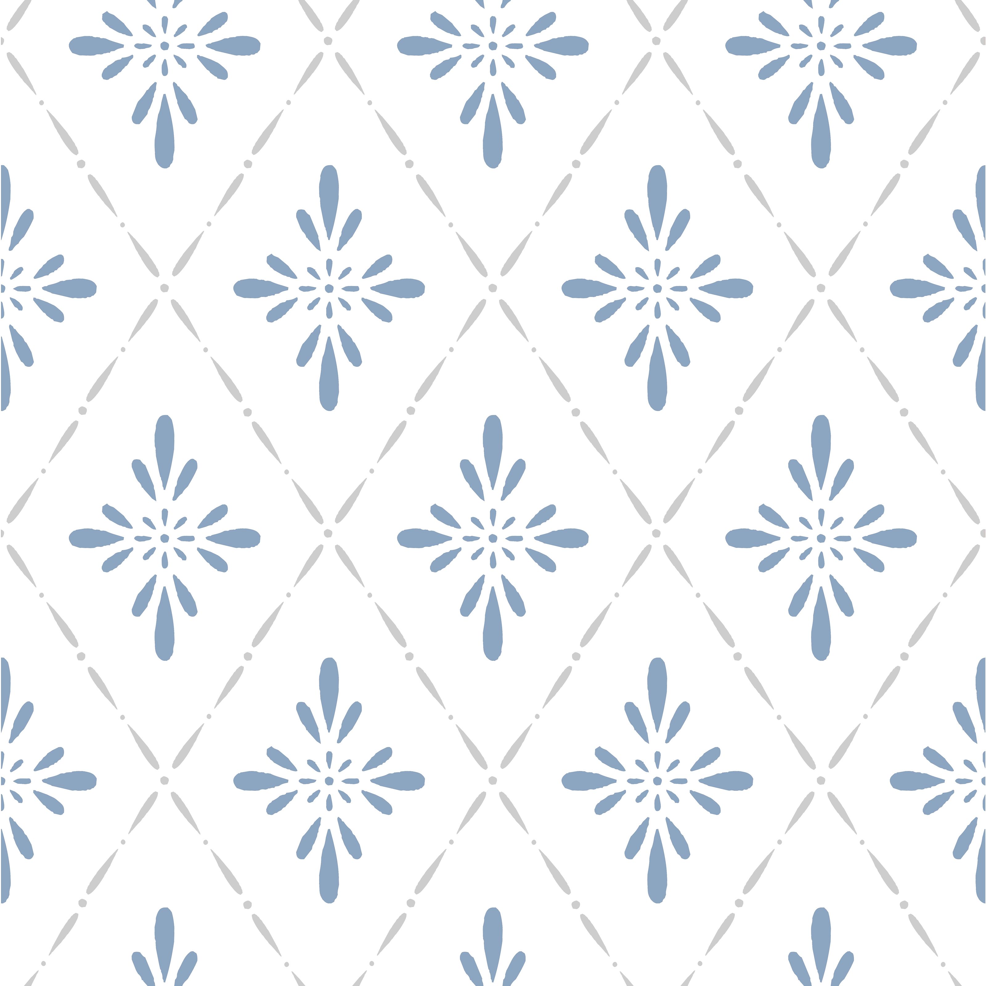 Ljungbacka, blå tapet från duro med geometriskt mönster i vit och blå. Från kollektionen Duro 1900. Nonwoven-material med rak mönsterpassning. Country-stil.