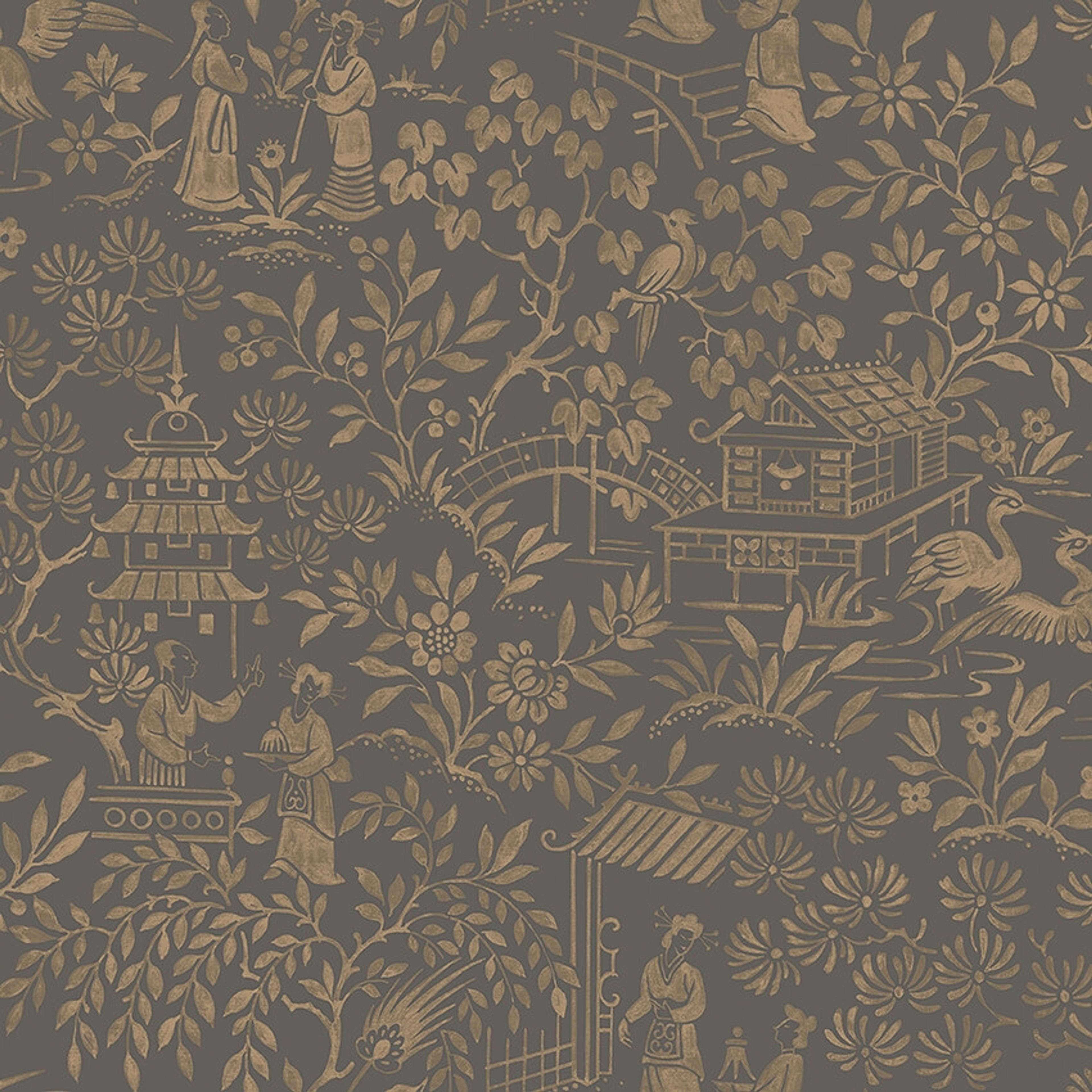 Oriental Garden tapet tapet med botaniskt mönster i svart. Från kollektionen Dreamy Escape. Nonwoven-material med förskjuten passning. Passar i vardagsrum och matsal.