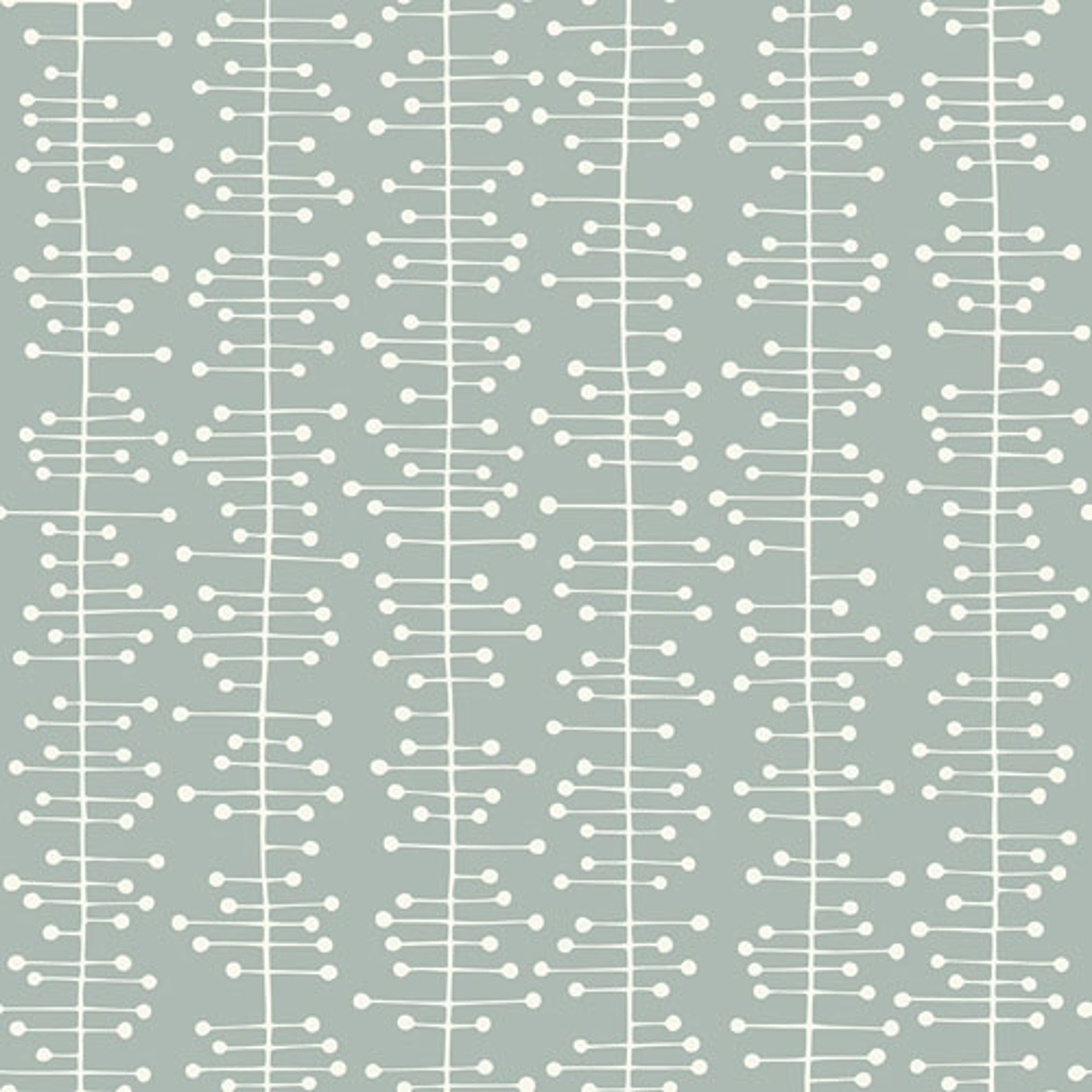 Muscat Small Mineral tapet från Midbec med randigt, geometriskt, retro mönster i grå och grön. Från kollektionen Kinfolk. Nonwoven-material med rak passning. Vintage-stil.