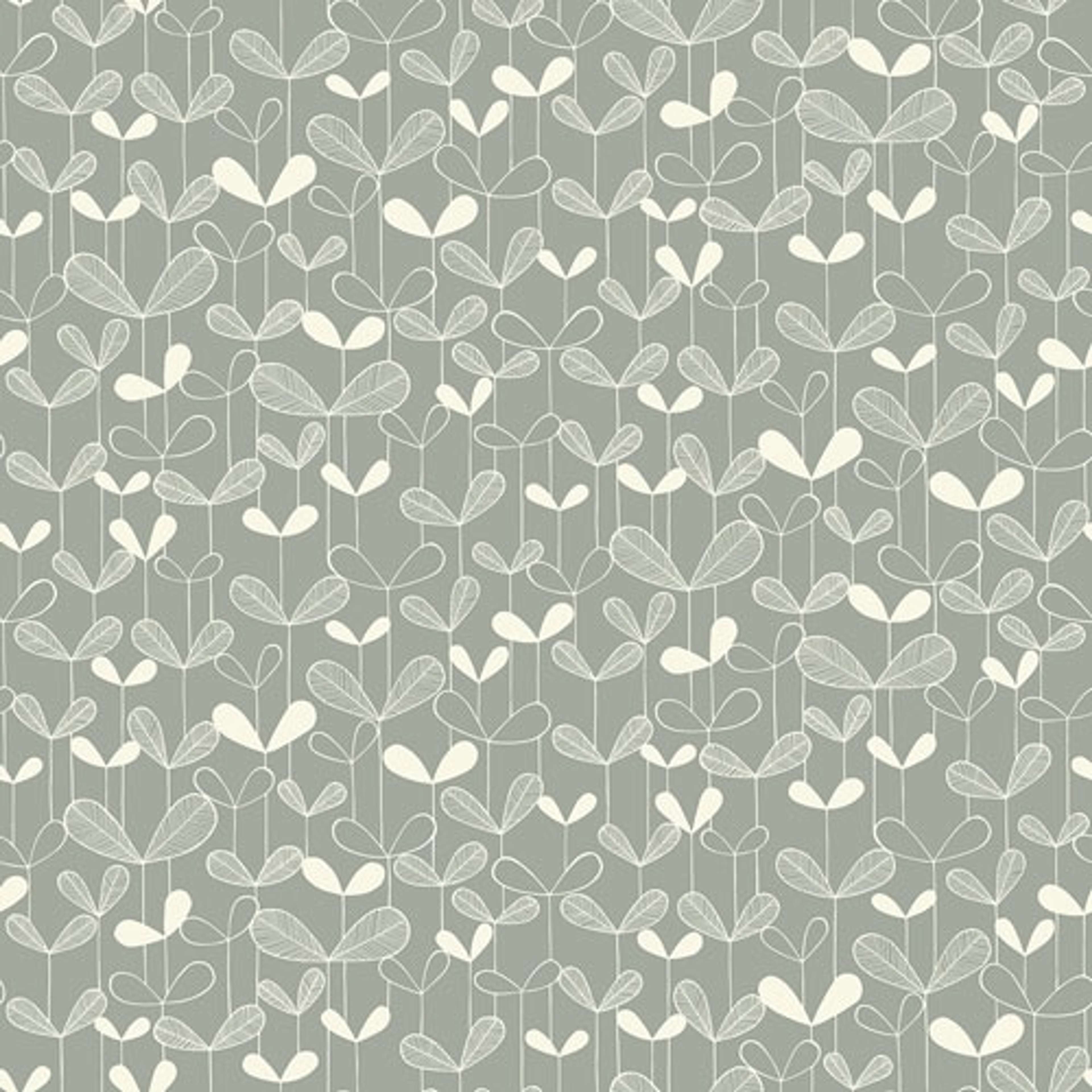 Saplings Silverleaf tapet från Midbec med botaniskt, retro mönster i grå. Från kollektionen Kinfolk. Nonwoven-material med förskjuten passning.