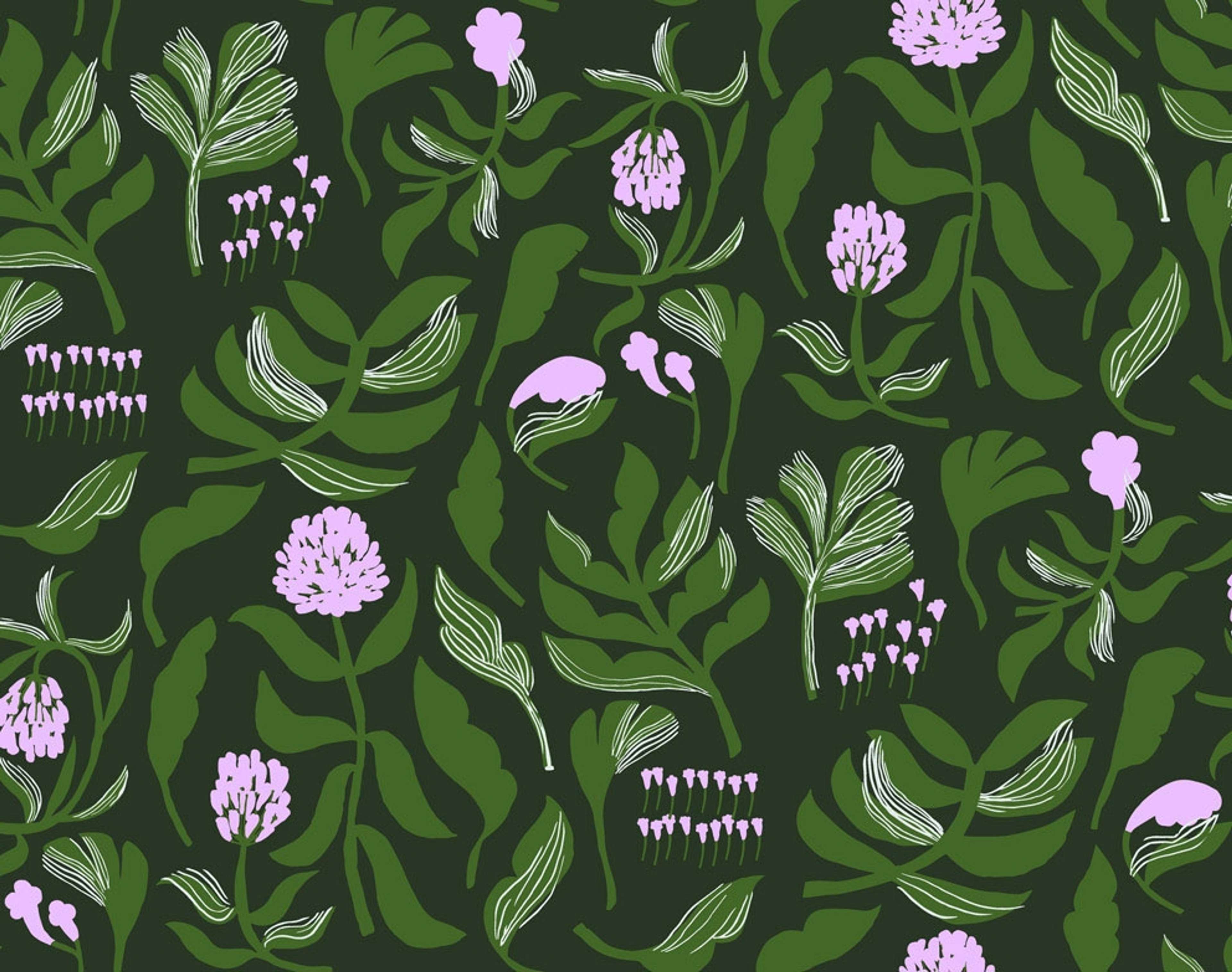 Kasvio tapet med blommigt mönster i svart. Från kollektionen Marimekko 6. Nonwoven-material med förskjuten passning.