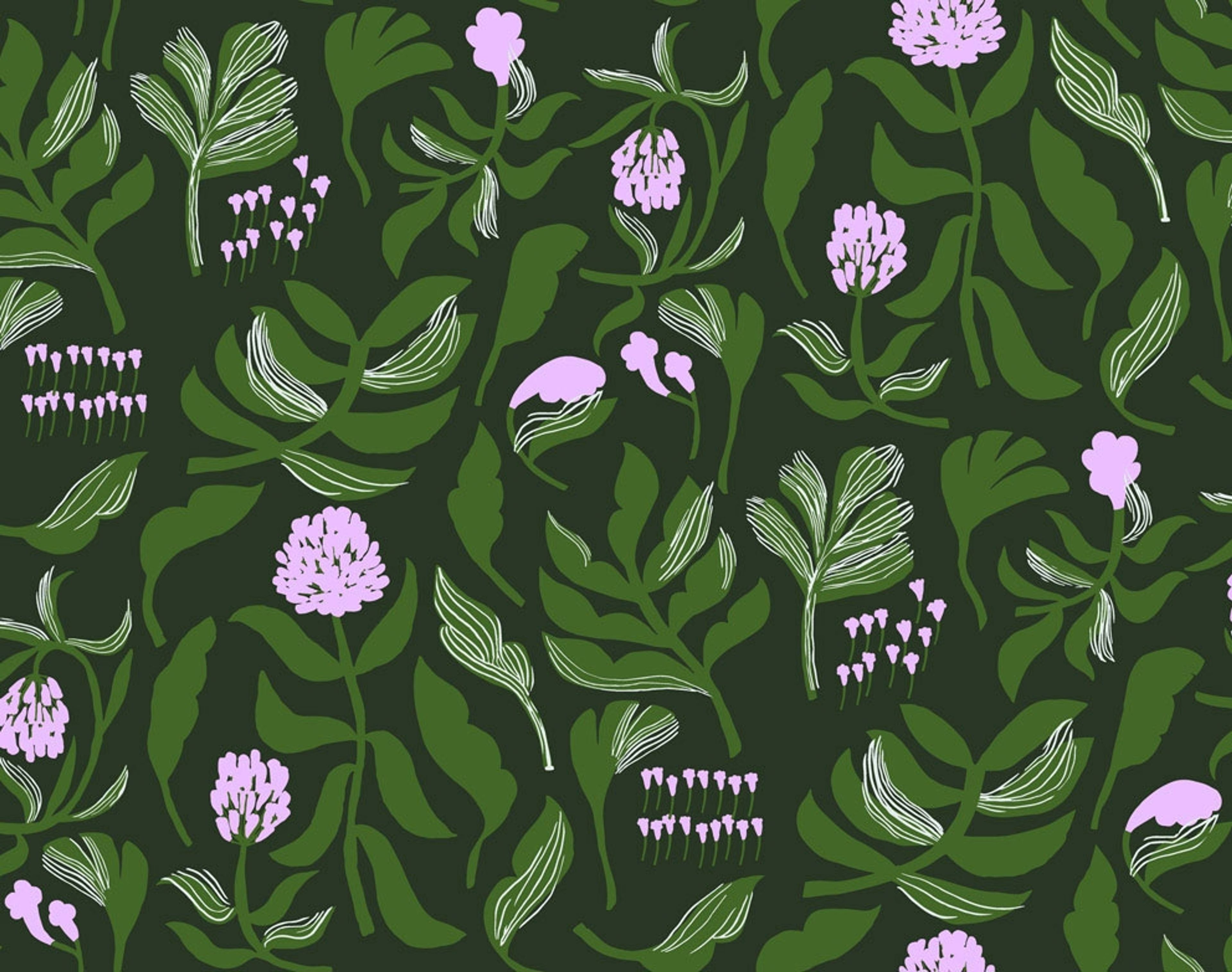 Kasvio tapet med blommigt mönster i svart. Från kollektionen Marimekko 6. Nonwoven-material med förskjuten passning.