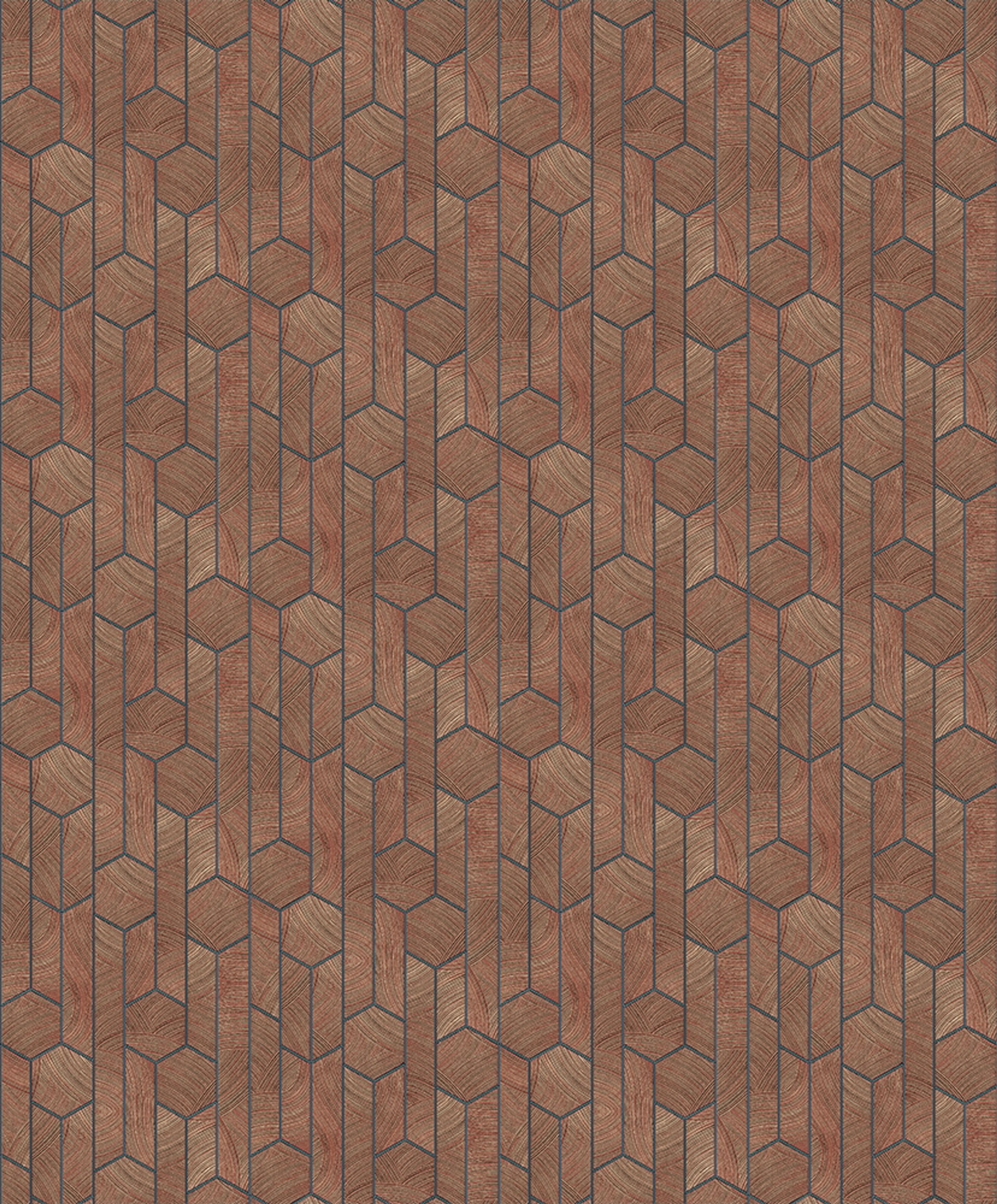 Kantha Rust tapet med geometriskt mönster i brun. Från kollektionen Summer. Nonwoven-material med rak passning.