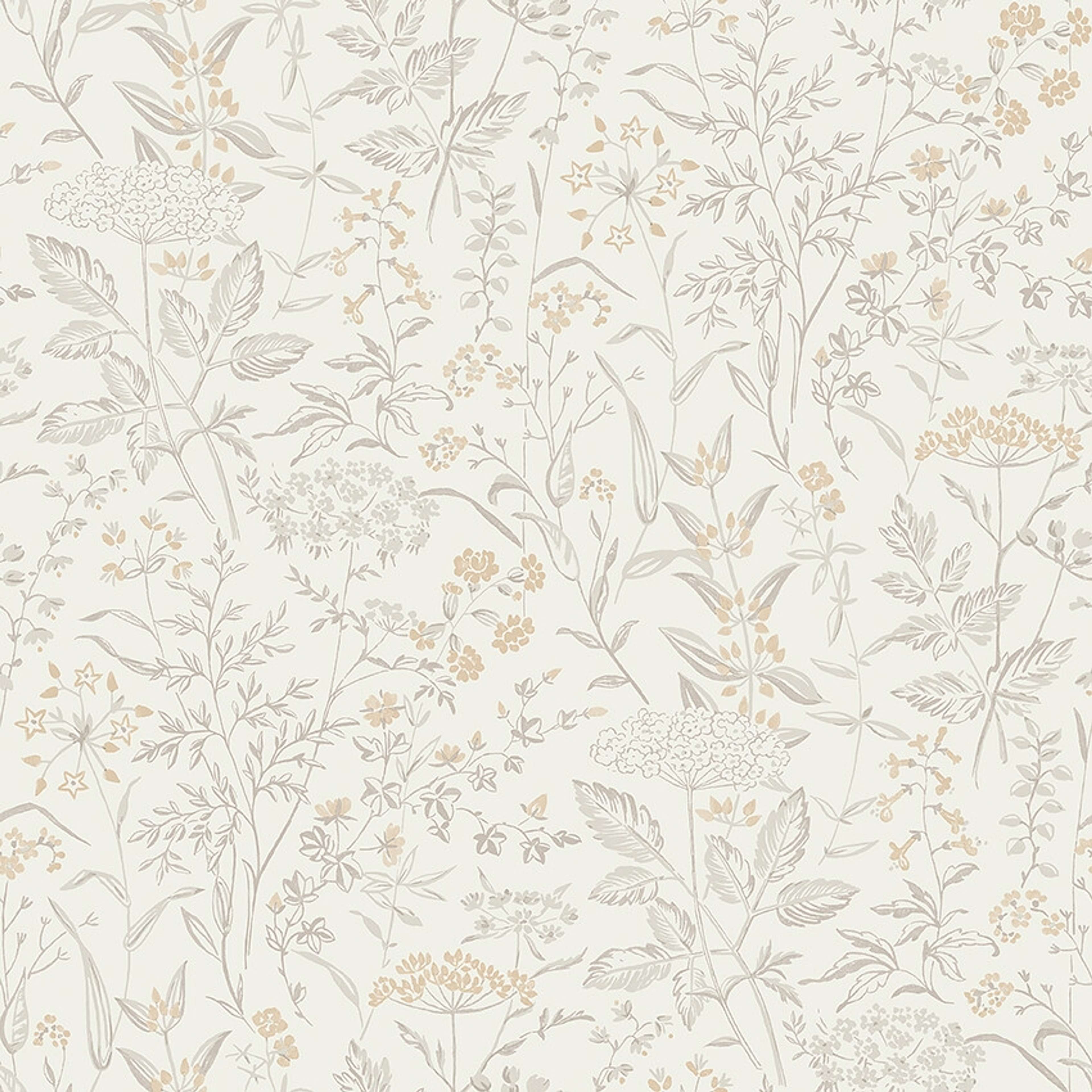 Emil 38735, tapet tapet med botaniskt, blommigt mönster i cream. Från kollektionen Borosan Hem. Nonwoven-material med rak passning.