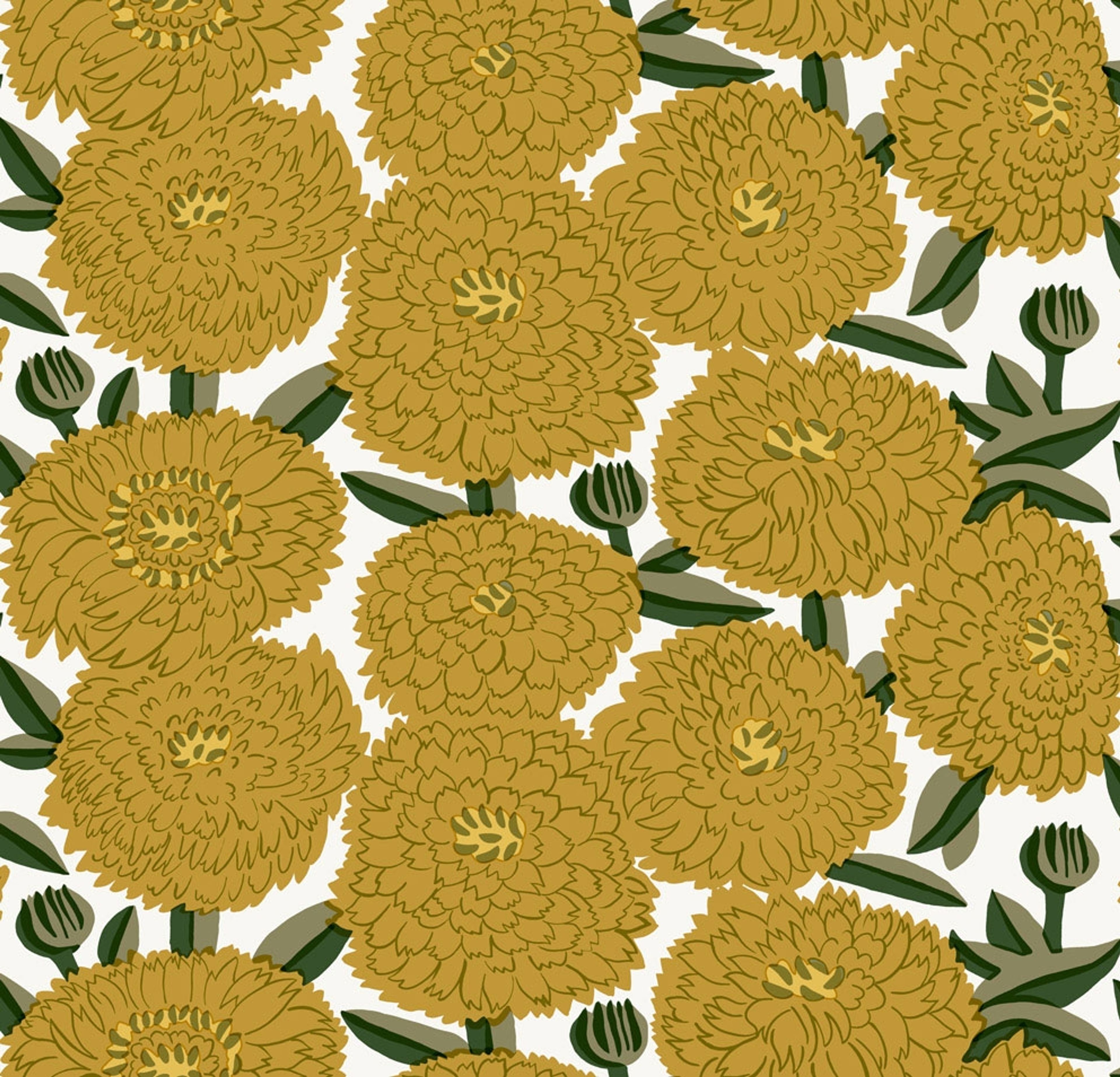 Primavera tapet med blommigt mönster i gul. Från kollektionen Marimekko 6. Nonwoven-material med förskjuten passning.
