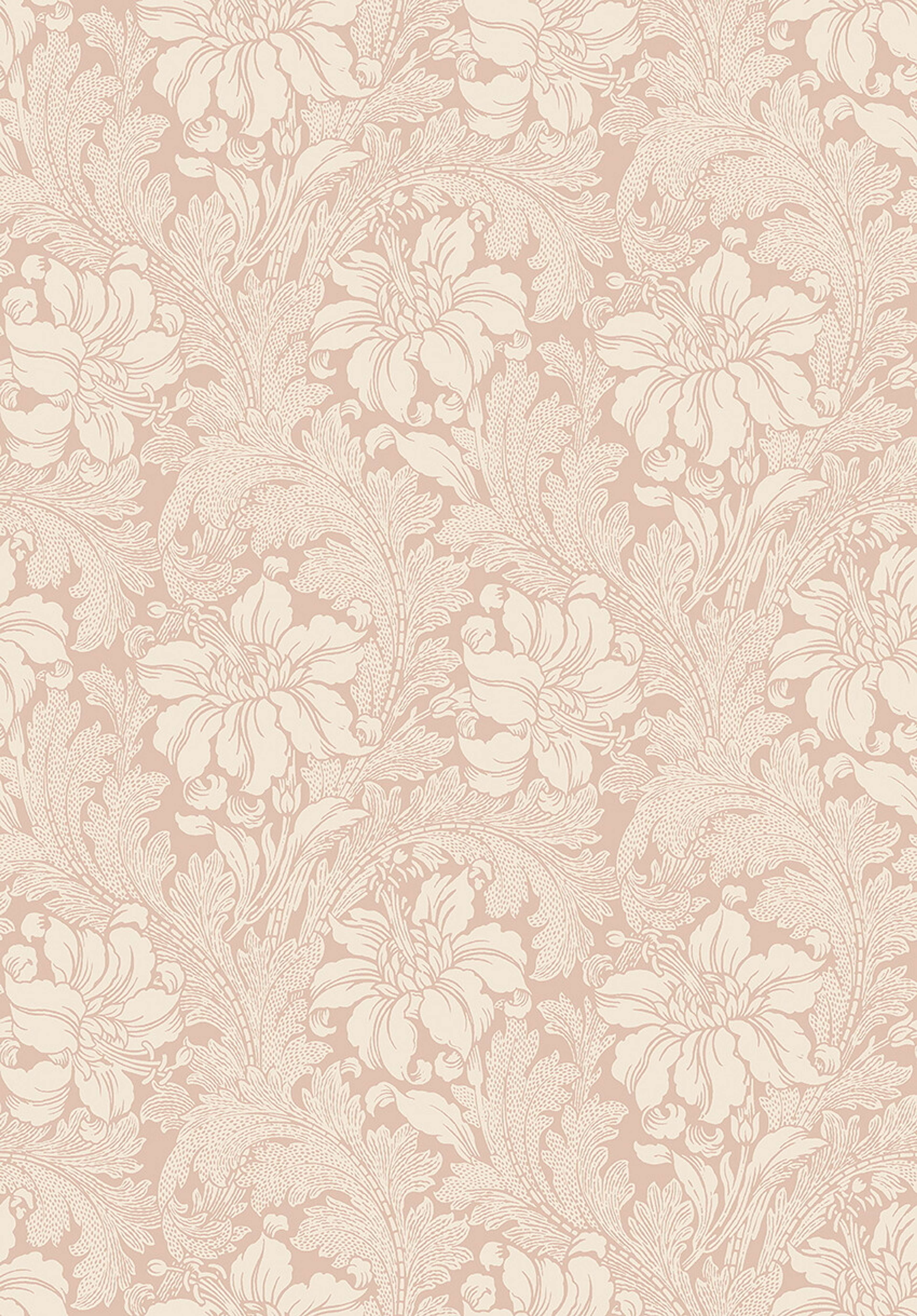 Acanthus storblommig, beige/dovt rosa tapet med blommigt mönster i rosa. Från kollektionen Vårt Arkiv. Nonwoven-material med rak passning.