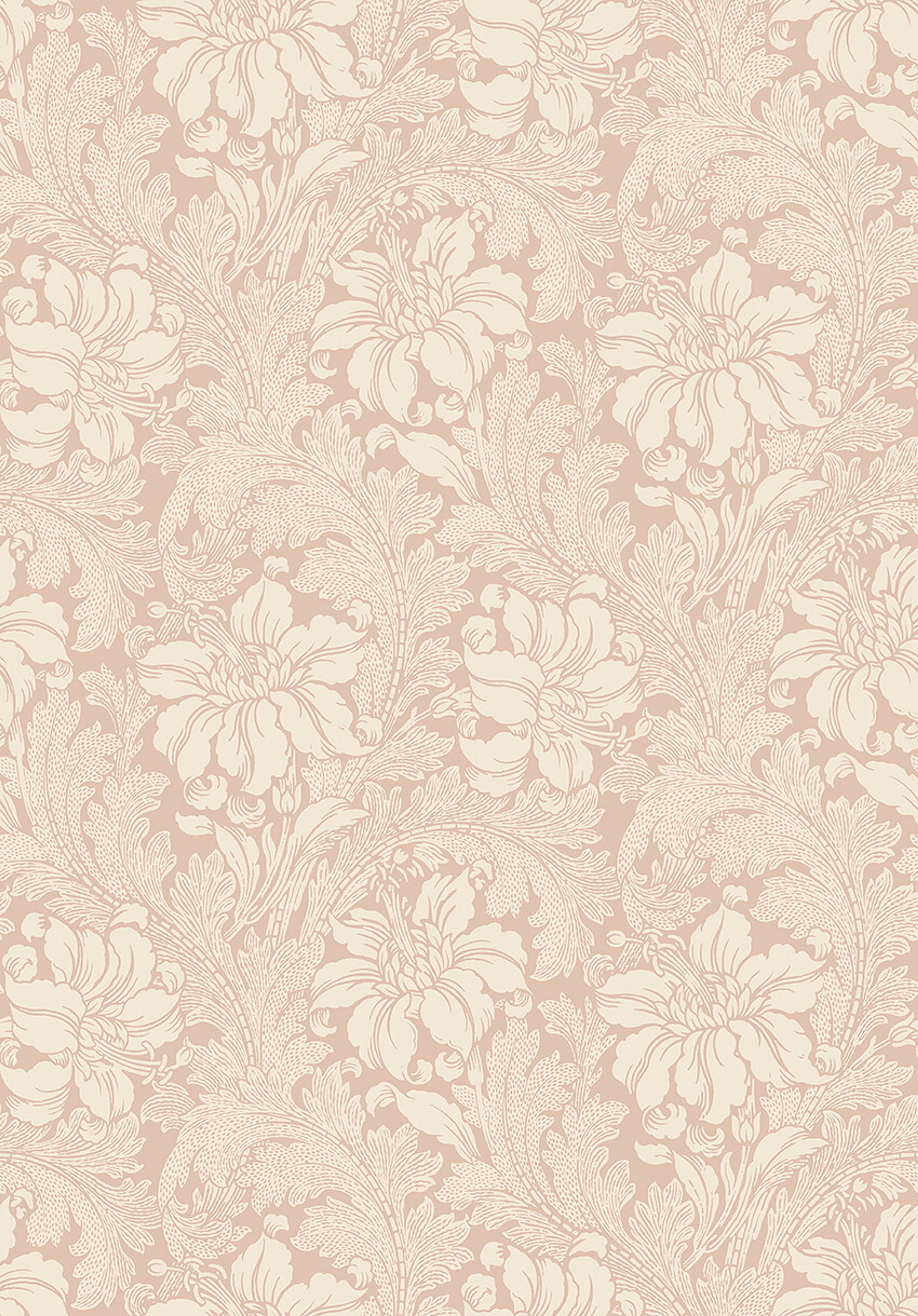 Acanthus storblommig, beige/dovt rosa tapet med blommigt mönster i rosa. Från kollektionen Vårt Arkiv. Nonwoven-material med rak passning.