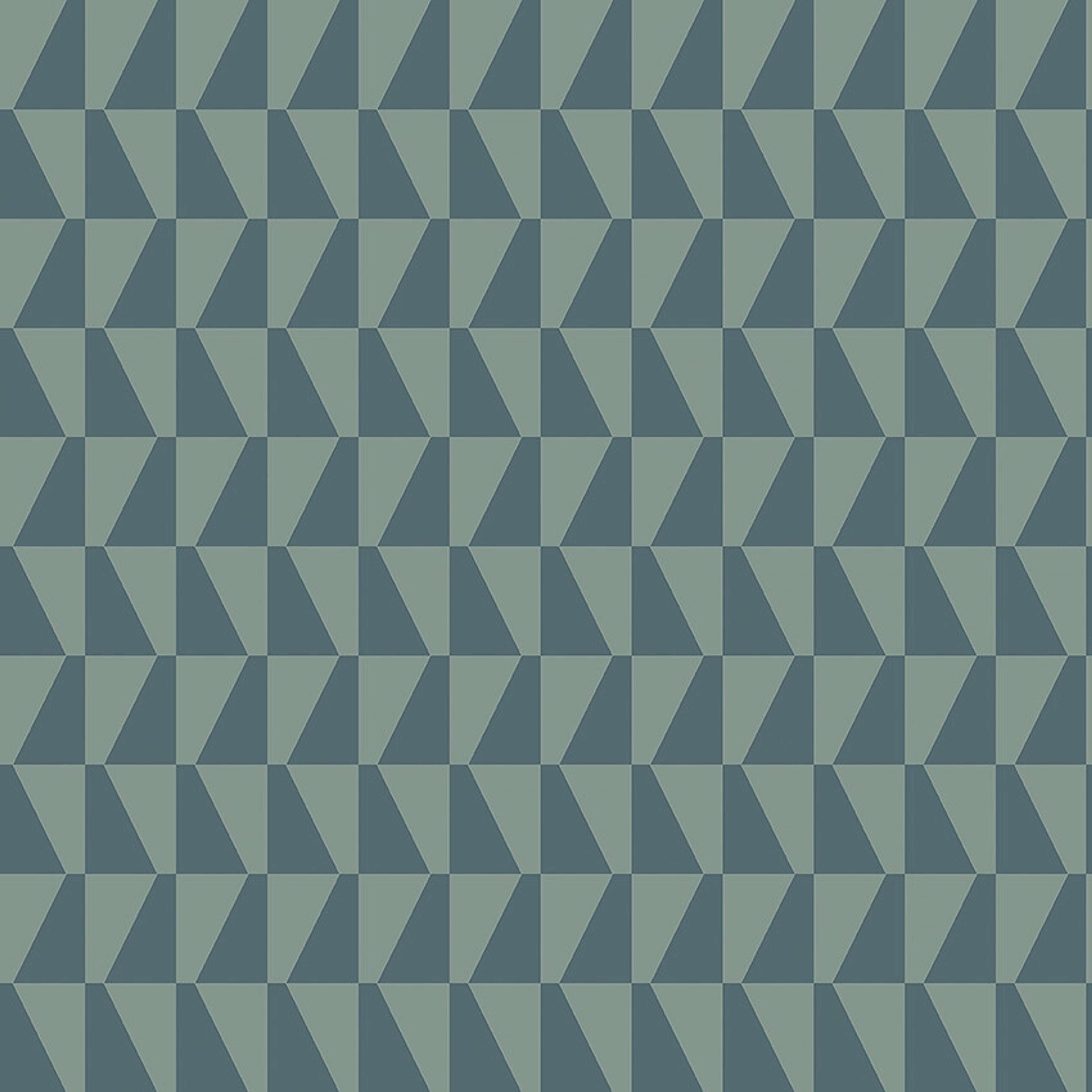 Arne Jacobsen Trapez tapet med grafiskt, retro mönster i blå. Från kollektionen Scandinavian Designers III. Nonwoven-material med rak passning.