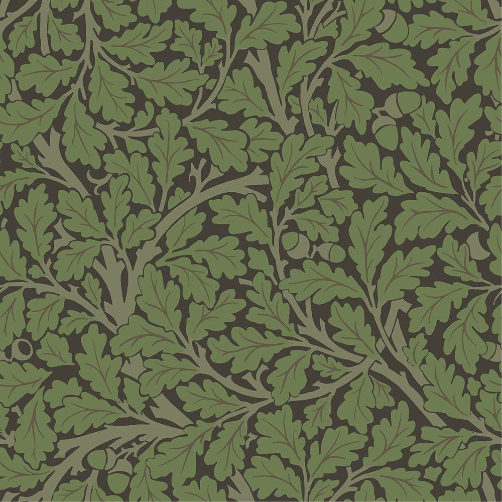 Oak Tree, mörkbrun tapet tapet från Midbec med botaniskt, blommigt mönster i grön och brun. Från kollektionen Hidden Treasures vol 1. Nonwoven-material med rak passning.