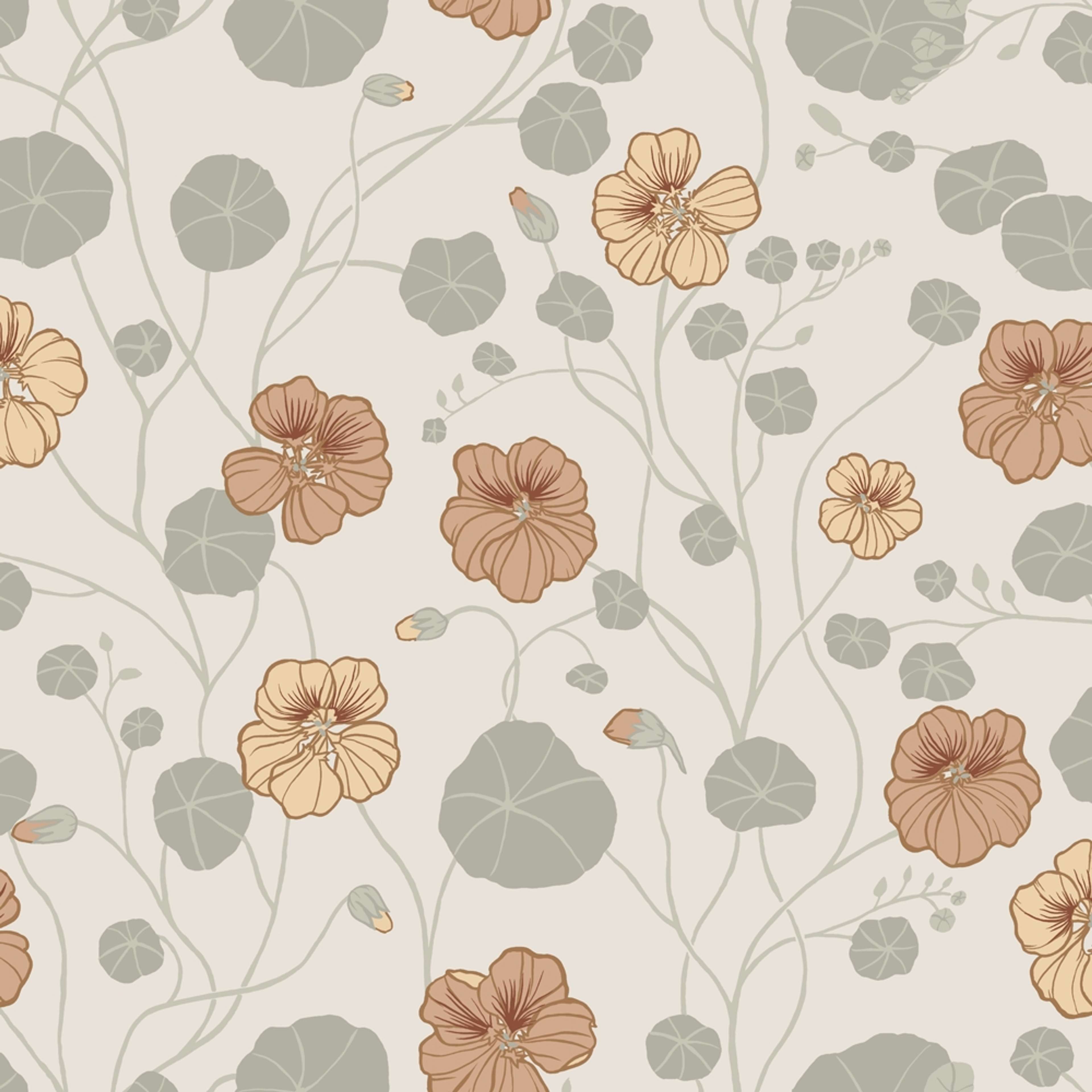 Krasseslinga, vit tapet tapet med blommigt mönster i vit. Från kollektionen Långenäs. Nonwoven-material med förskjuten passning.