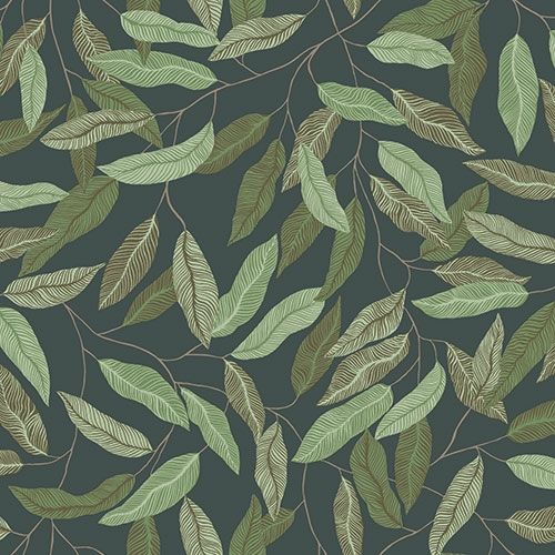 Florian tapet med botaniskt mönster i grön. Från kollektionen skogsgläntan. Nonwoven-material med förskjuten passning. Passar i vardagsrum, sovrum och matsal.