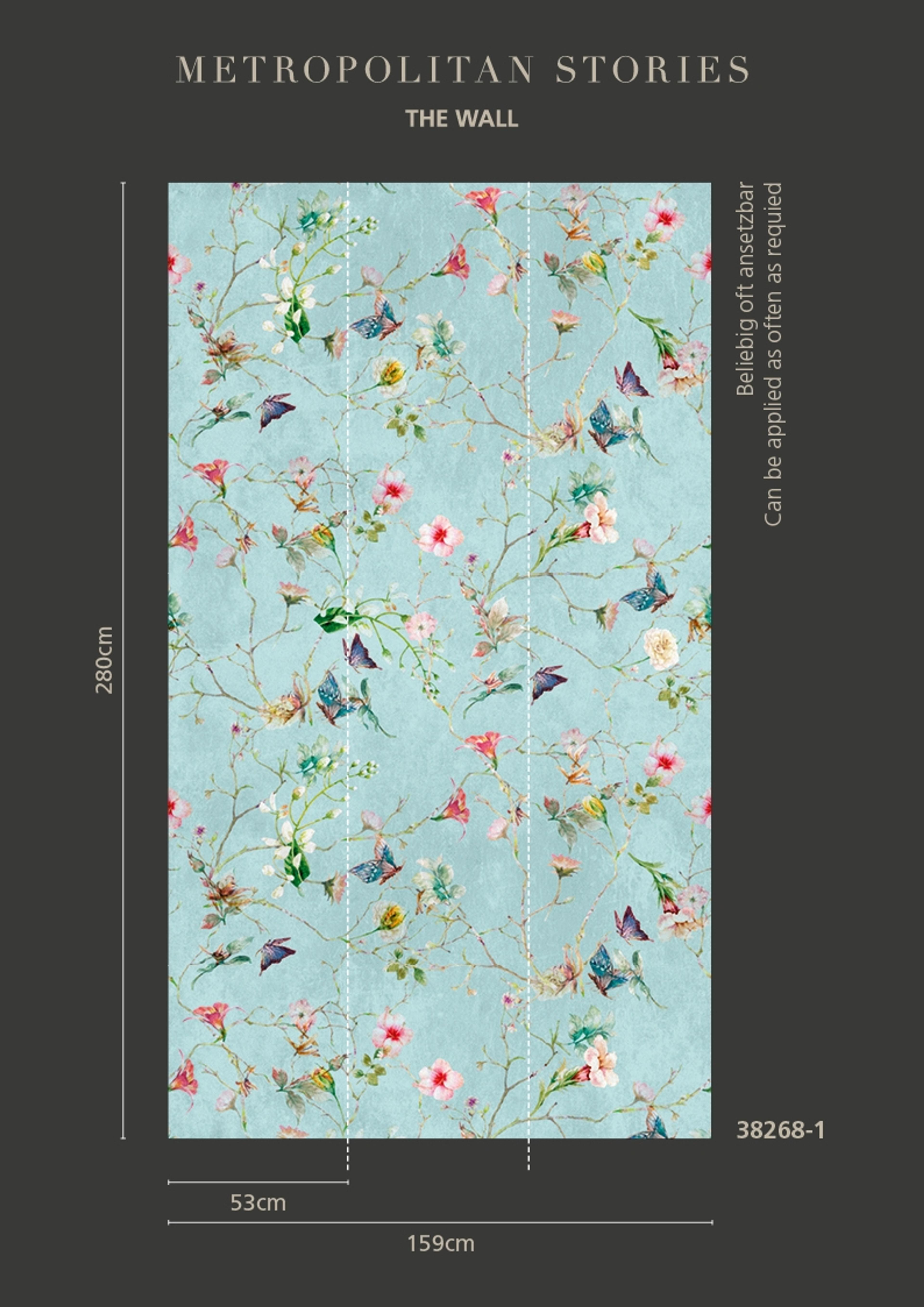 Flowers tapet med blommigt mönster i turkos. Från kollektionen The Wall. Nonwoven-material. Passar i vardagsrum och matsal.