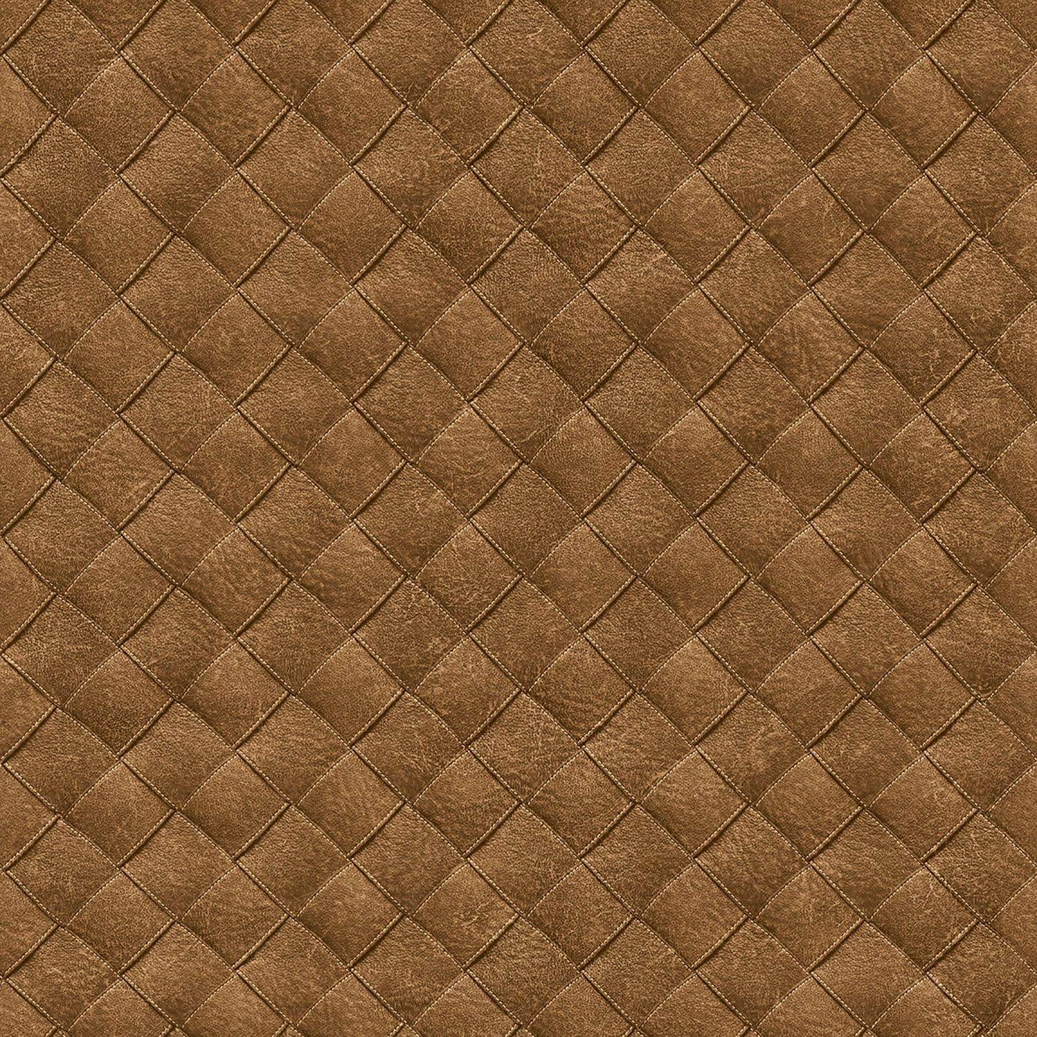 Leather Patchwork tapet med rutigt mönster i brun. Från kollektionen Tahiti. Nonwoven-material med rak passning. Passar i vardagsrum, matsal och hall.