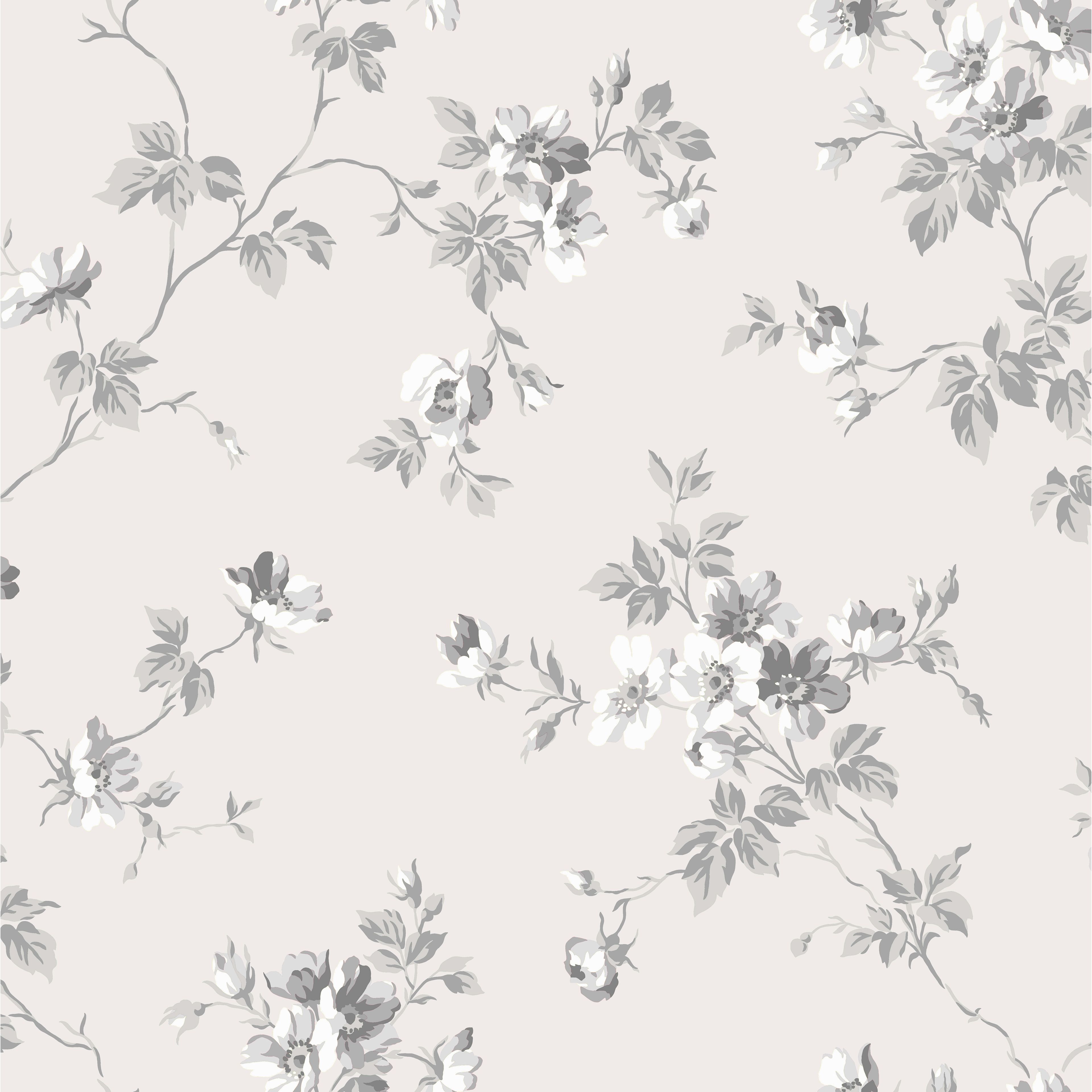 Kristina, beiggrå tapet från duro med blommigt mönster i grå och beige. Från kollektionen Duro 1900. Nonwoven-material med förskjuten mönsterpassning.