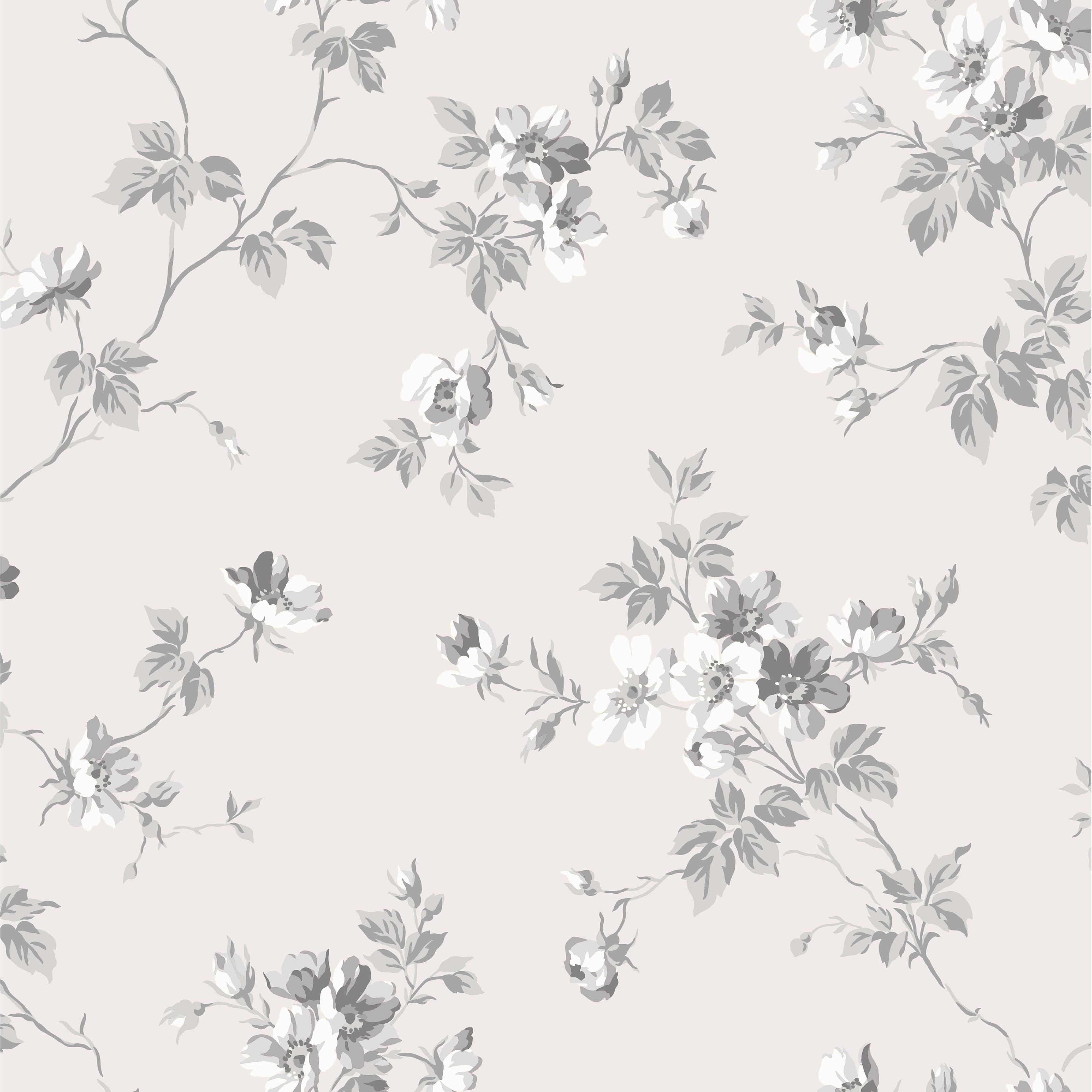 Kristina, beiggrå tapet från duro med blommigt mönster i grå och beige. Från kollektionen Duro 1900. Nonwoven-material med förskjuten mönsterpassning.