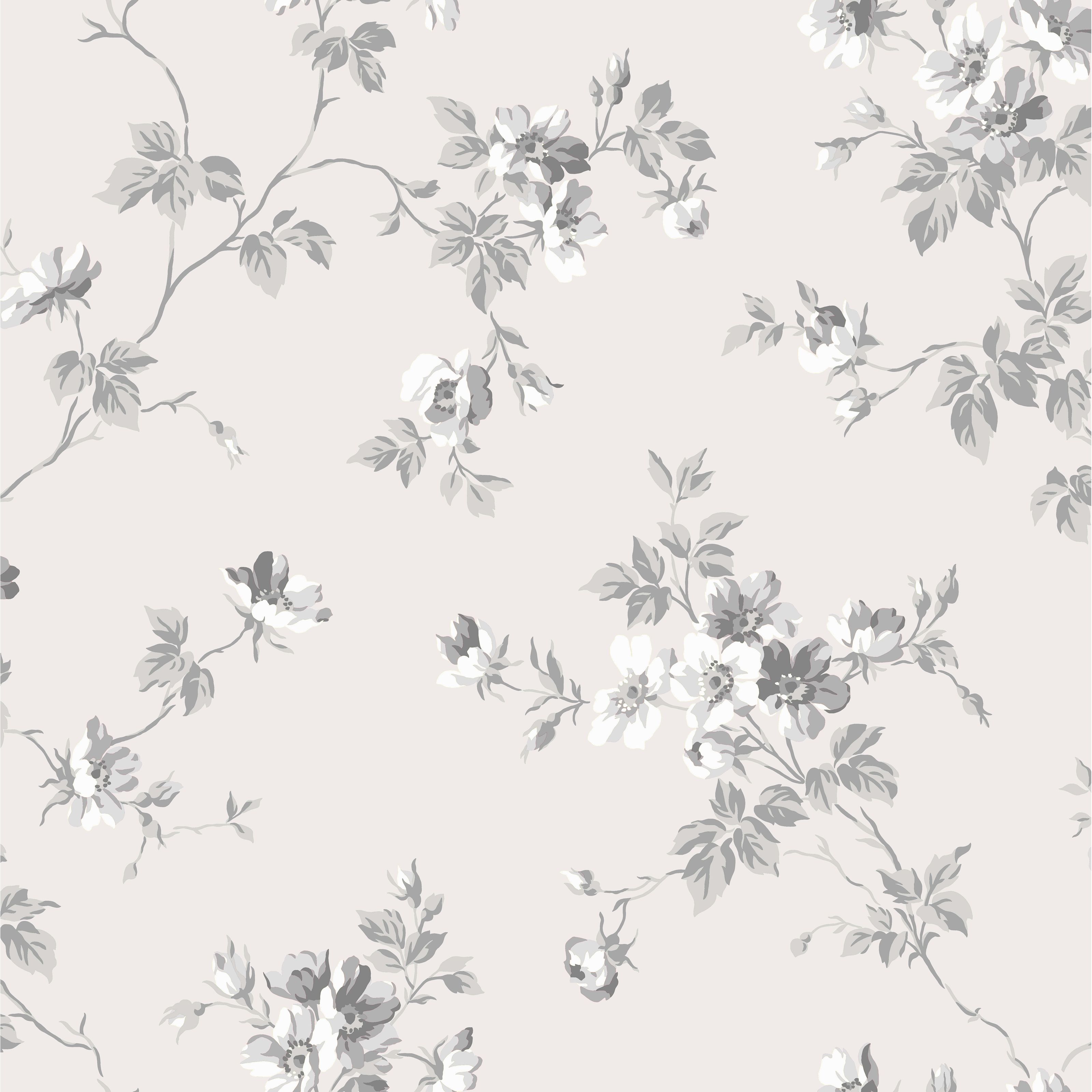 Kristina, beiggrå tapet från duro med blommigt mönster i grå och beige. Från kollektionen Duro 1900. Nonwoven-material med förskjuten mönsterpassning.