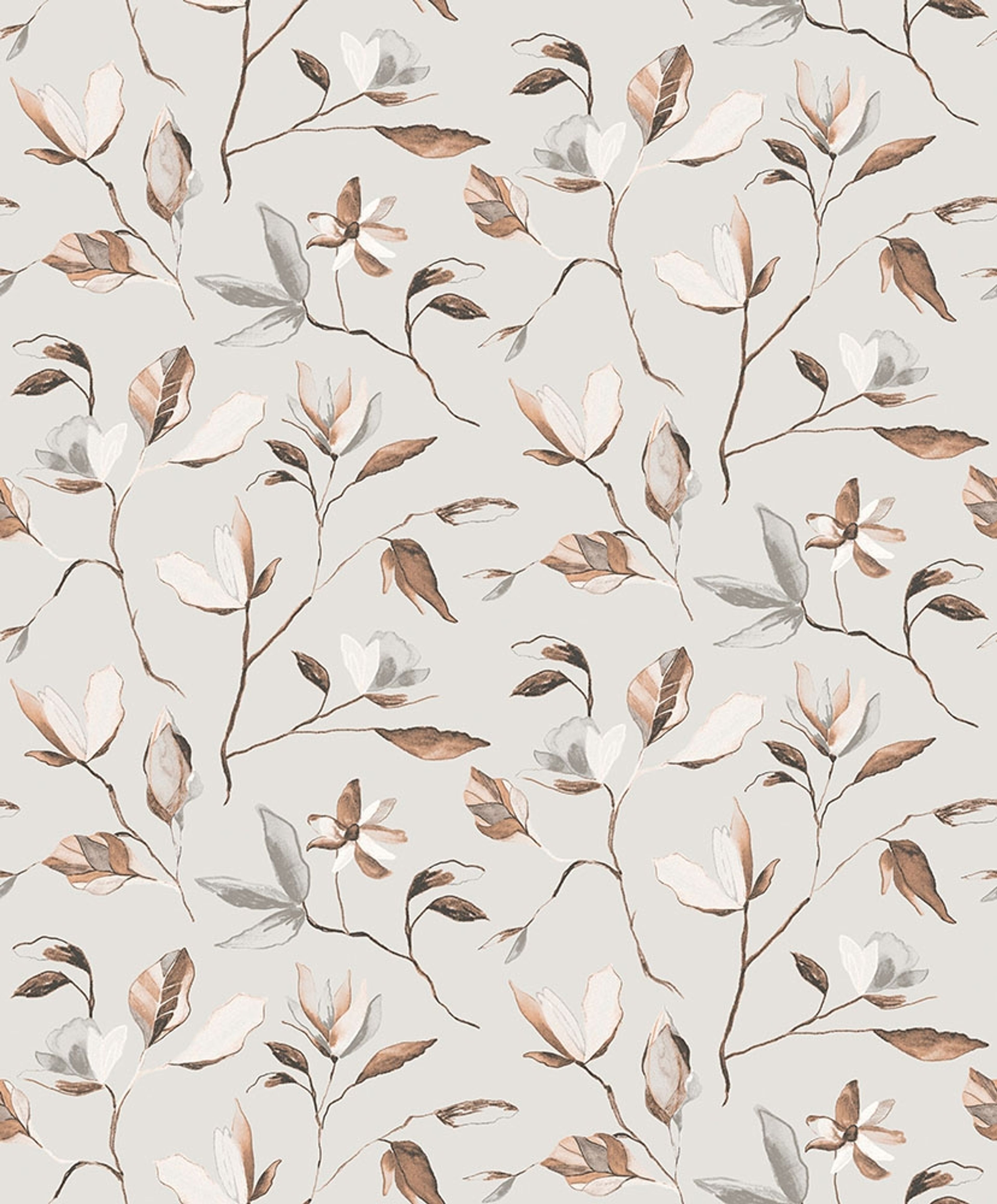Blooming, grå tapet tapet med botaniskt mönster i grå. Från kollektionen Aquila. Nonwoven-material med förskjuten passning.